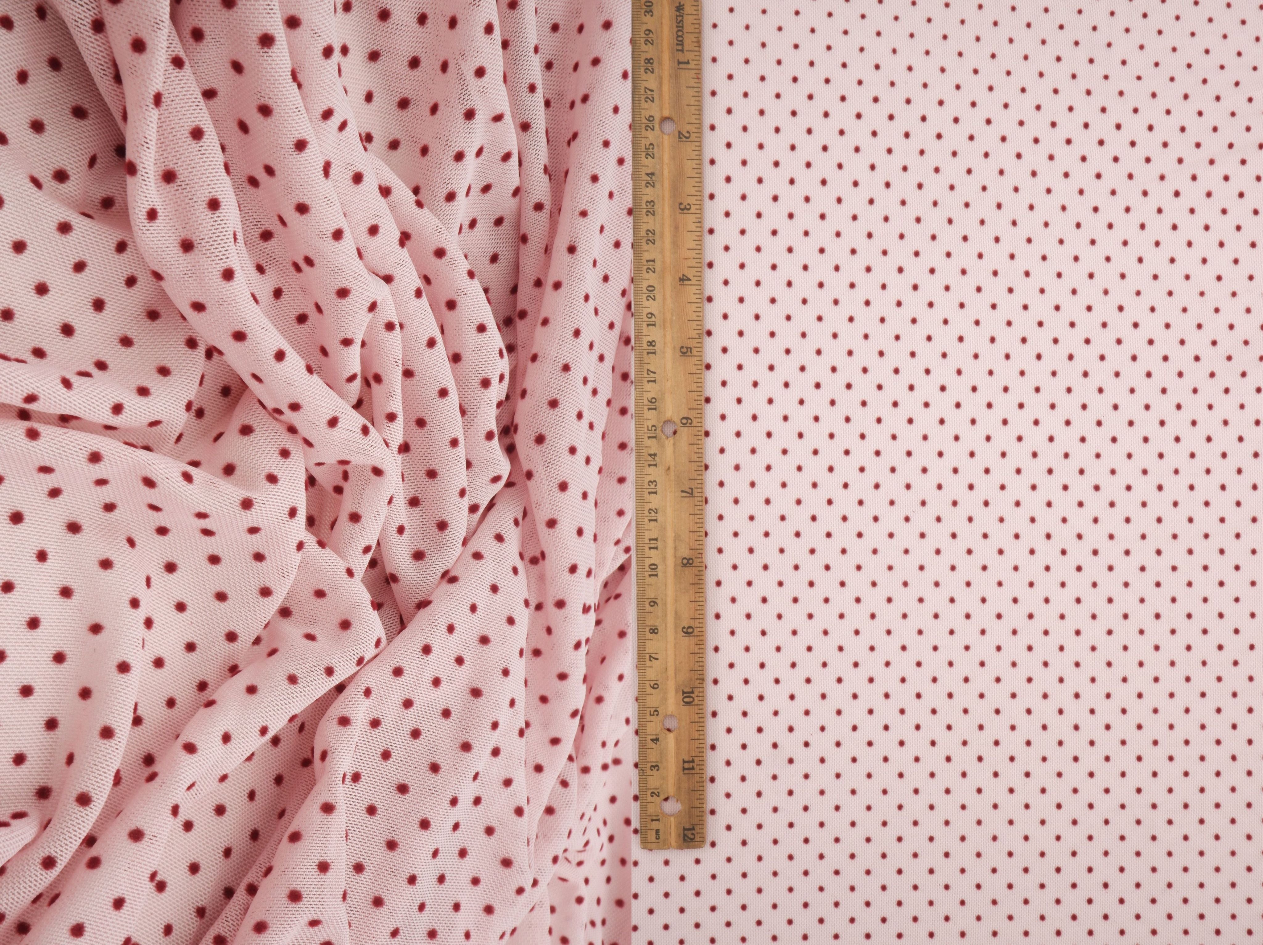 FLOCK-DU1614 PINK BLOUSE BOTTOMS FLOCKING MESH PANTS POLYESTER SKIRTS SPANDEX T-SHIRT TOPS