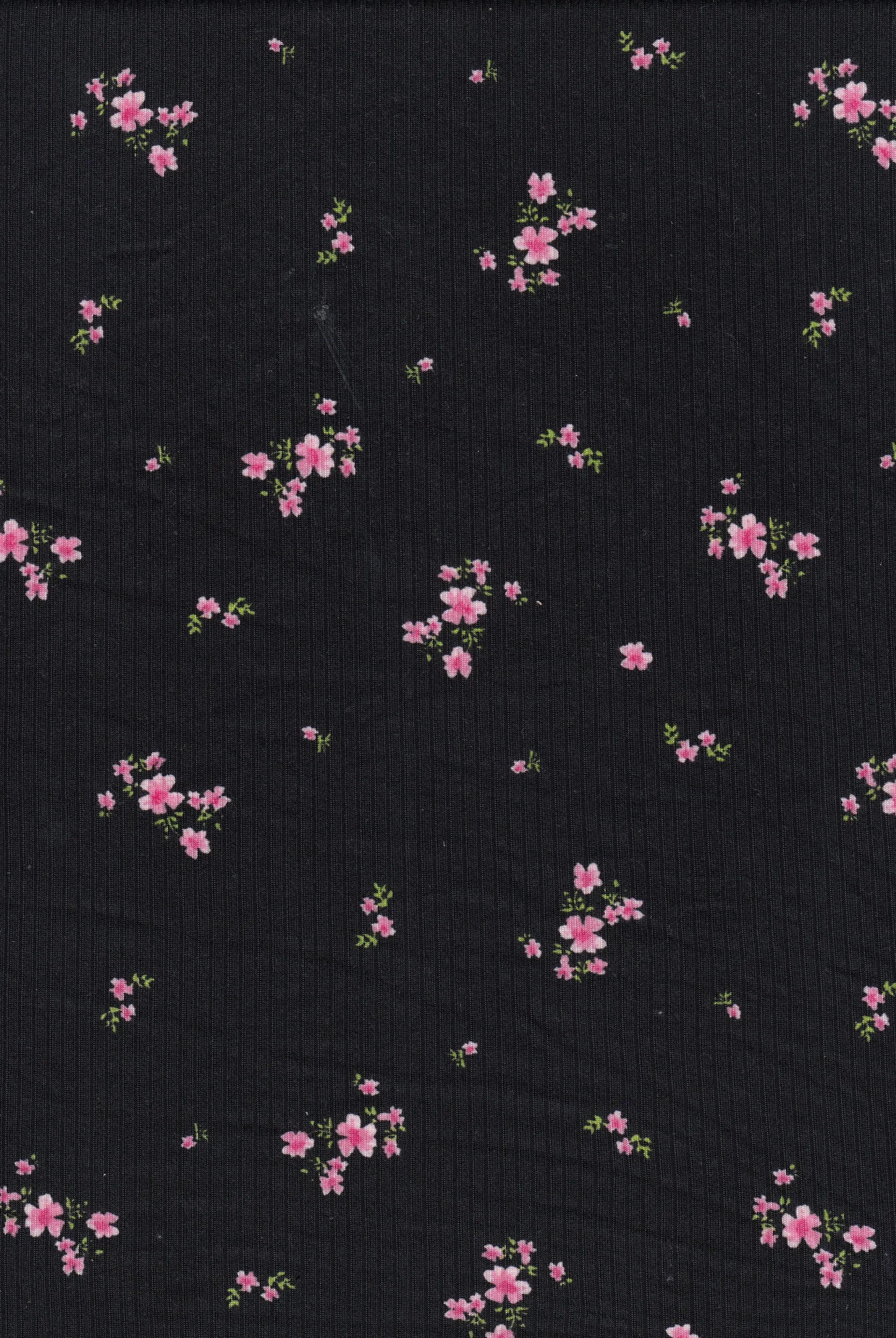 KNT3422-MS11721 BLACK BOTTOMS DITSY DRESS KNIT PANTS POLYESTER PRINT RIBBED 4X2 SKIRTS SPANDEX TOPS