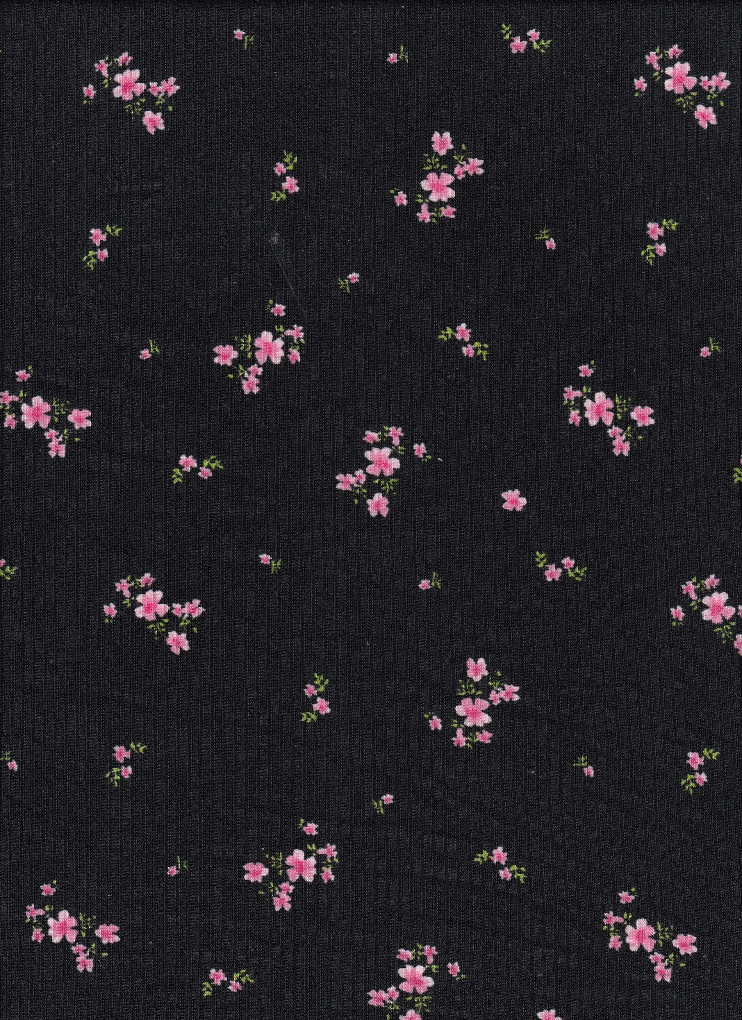 KNT3422-MS11721 BLACK BOTTOMS DITSY DRESS KNIT PANTS POLYESTER PRINT RIBBED 4X2 SKIRTS SPANDEX TOPS