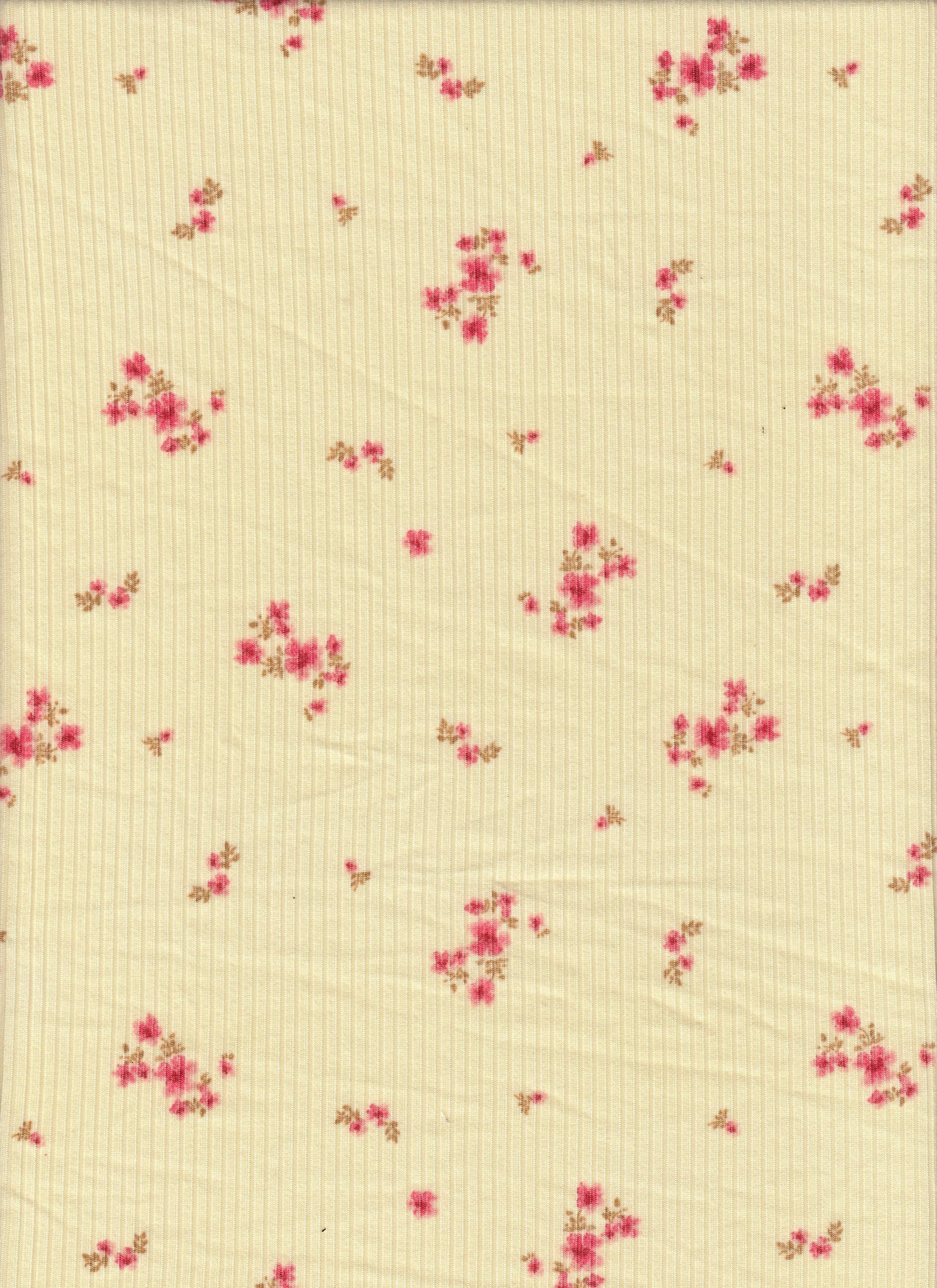 KNT3422-MS11721 YELLOW LT. BOTTOMS DITSY DRESS KNIT PANTS POLYESTER PRINT RIBBED 4X2 SKIRTS SPANDEX TOPS