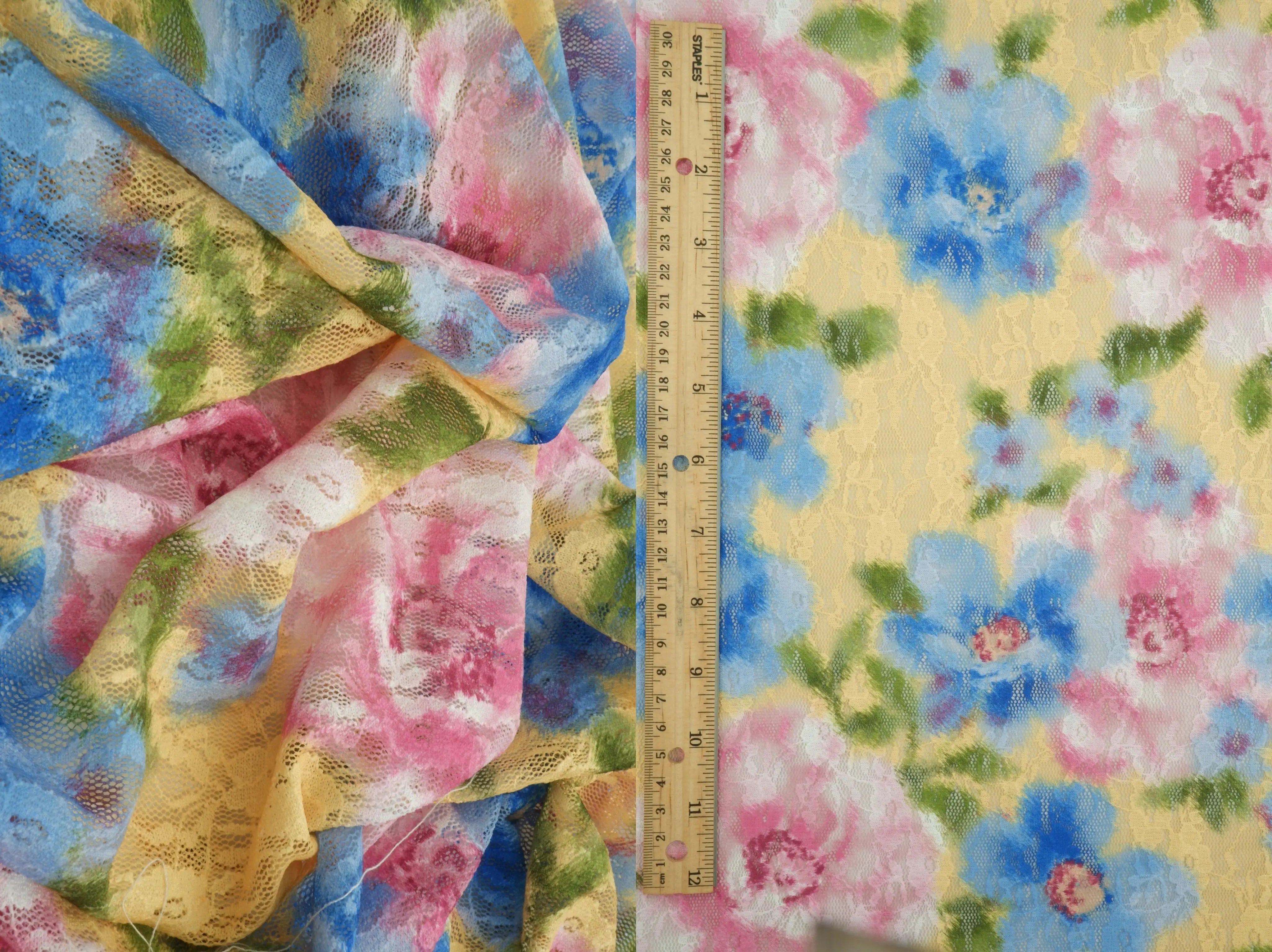 LACE4481-M11709 YELLOW BLOUSE BOTTOMS CAMI DIGITAL PRINT DRESS FLOWER LACE POLYESTER SKIRTS SPANDEX TOPS