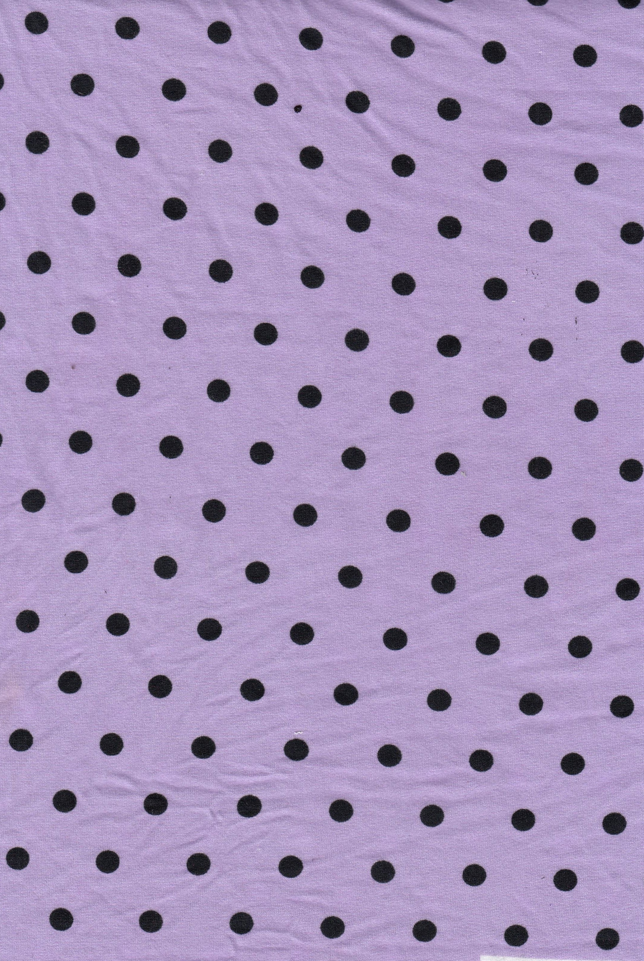 KNT4520-MS11654 LAVENDER/BLACK BOTTOMS DOT DRESS DTY BRUSHED KNIT POLYESTER SPANDEX PRINT T-SHIRT TOPS