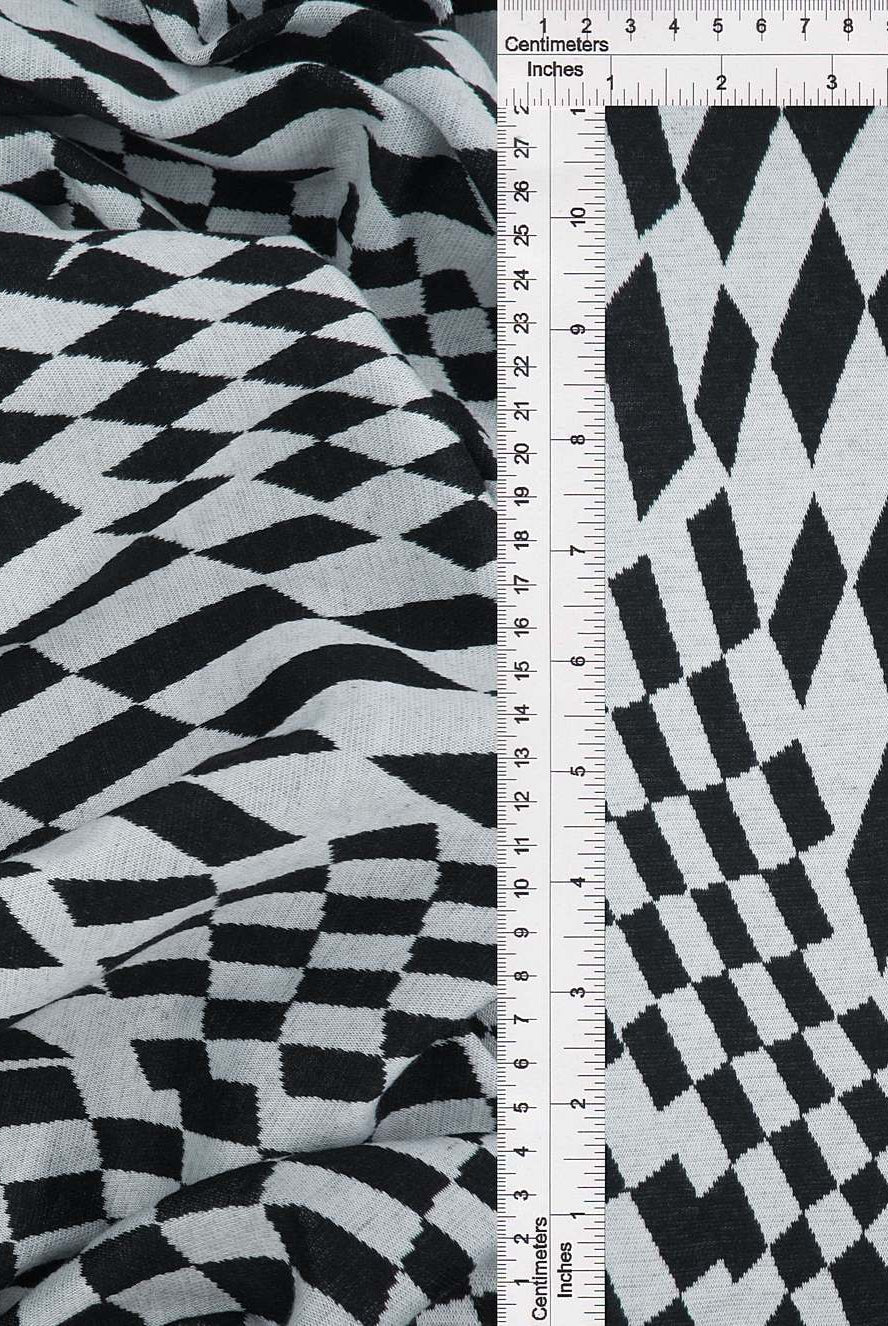 KNT4438 BLACK CHECKERED DOUBLE KNIT DRESS JACQUARD OUTERWEAR PANTS POLYESTER RAYON SKIRTS SOLID SPANDEX STRETCH TOPS YARN DYED