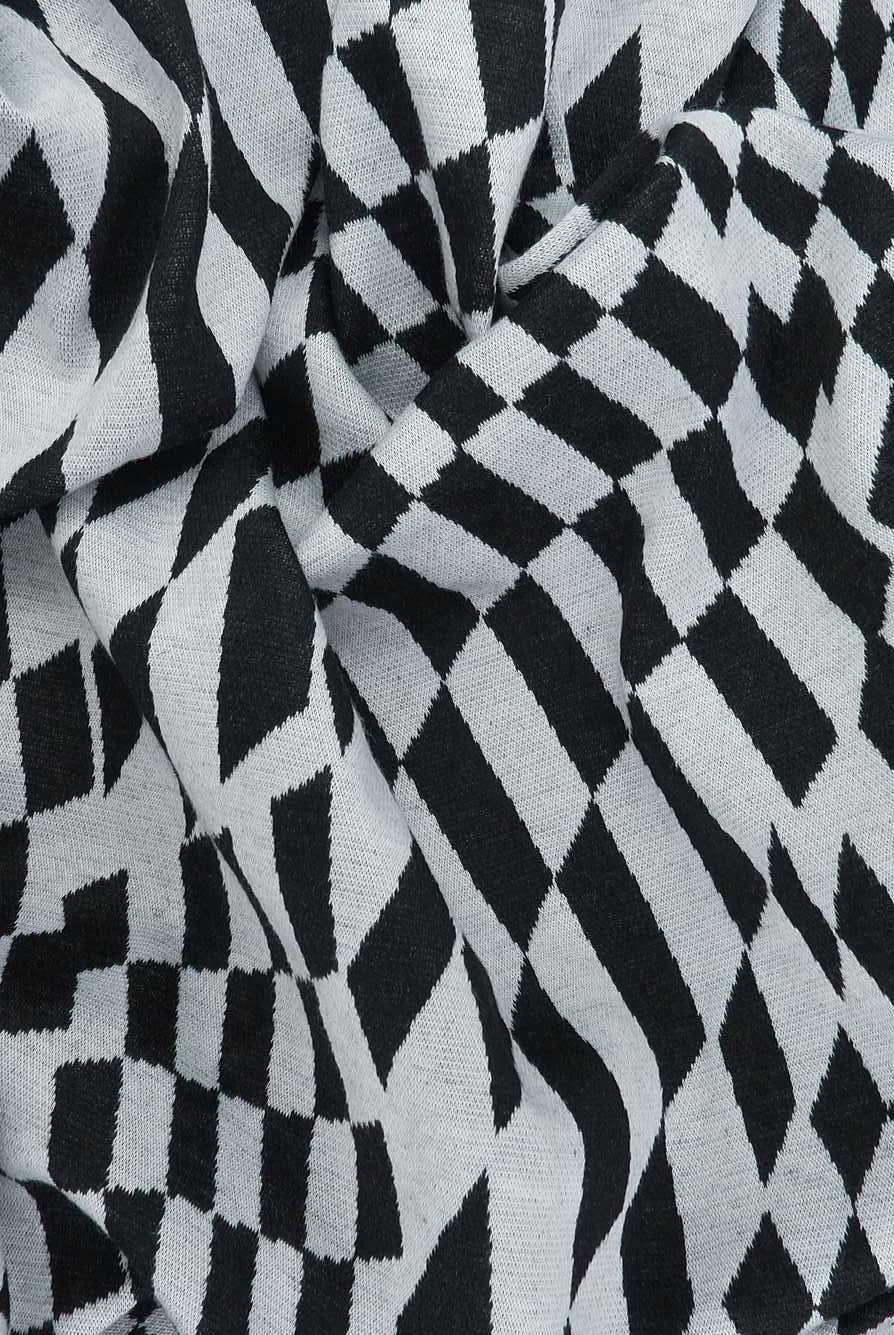 KNT4438 BLACK CHECKERED DOUBLE KNIT DRESS JACQUARD OUTERWEAR PANTS POLYESTER RAYON SKIRTS SOLID SPANDEX STRETCH TOPS YARN DYED