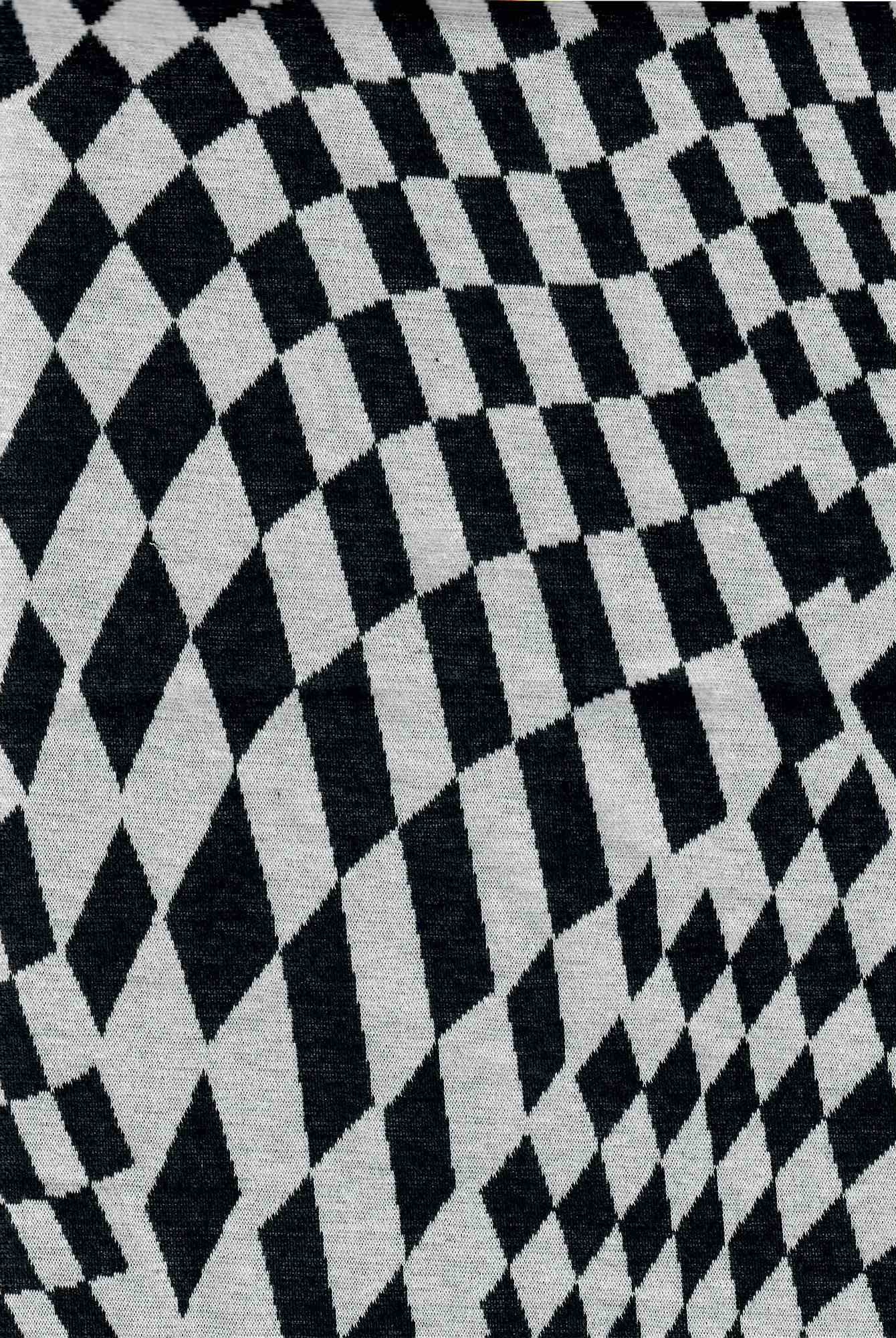 KNT4438 BLACK CHECKERED DOUBLE KNIT DRESS JACQUARD OUTERWEAR PANTS POLYESTER RAYON SKIRTS SOLID SPANDEX STRETCH TOPS YARN DYED