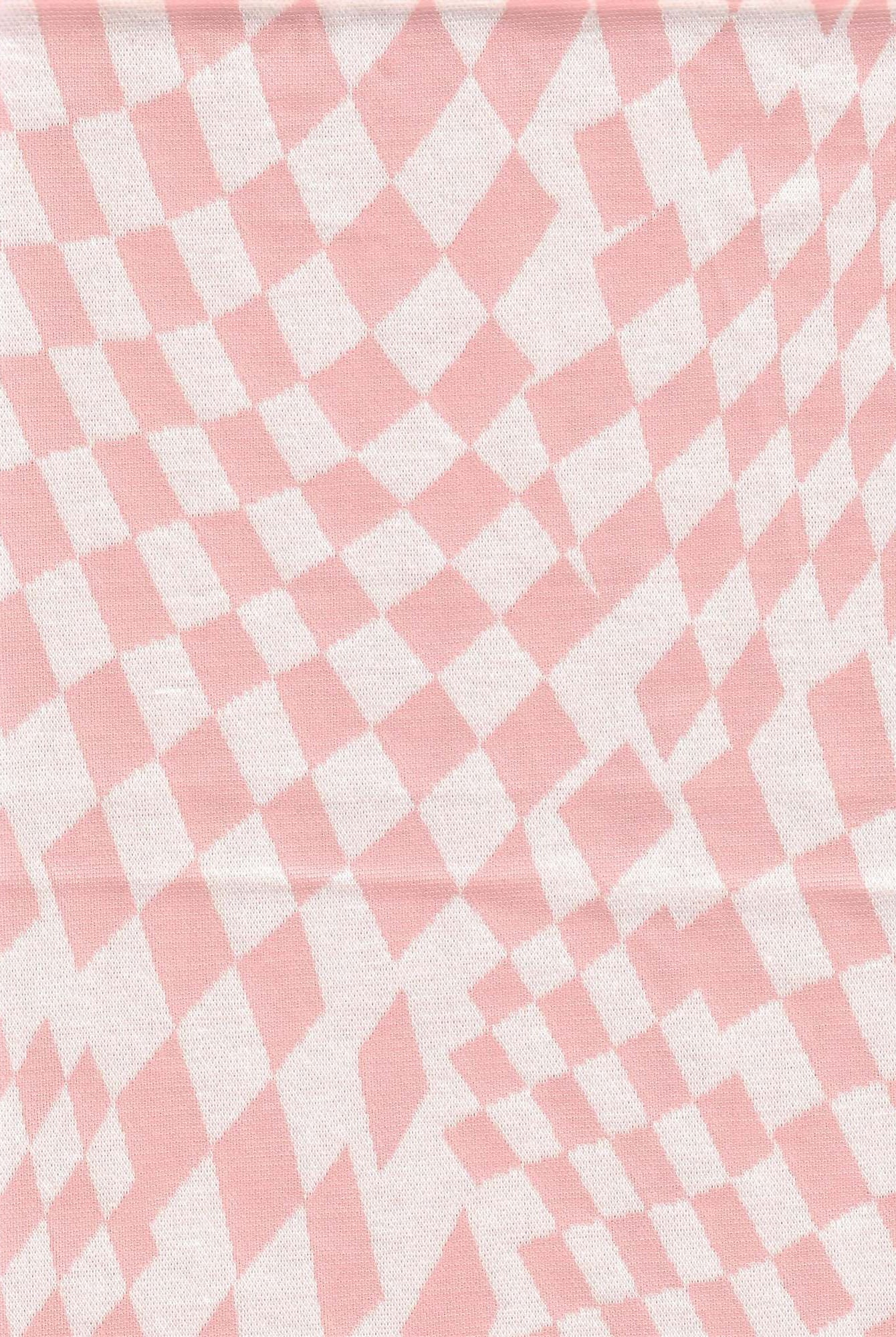 KNT4438 PINK CHECKERED DOUBLE KNIT DRESS JACQUARD OUTERWEAR PANTS POLYESTER RAYON SKIRTS SOLID SPANDEX STRETCH TOPS YARN DYED