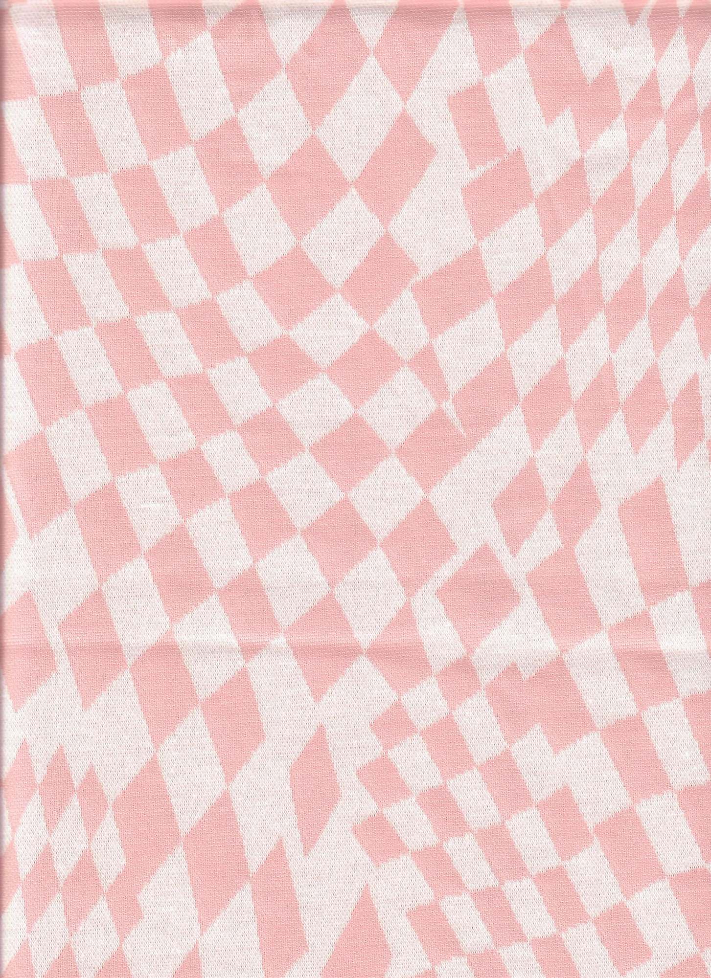 KNT4438 PINK CHECKERED DOUBLE KNIT DRESS JACQUARD OUTERWEAR PANTS POLYESTER RAYON SKIRTS SOLID SPANDEX STRETCH TOPS YARN DYED
