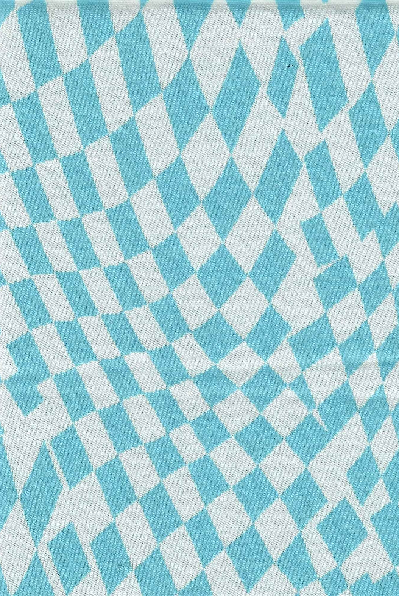 KNT4438 BLUE CHECKERED DOUBLE KNIT DRESS JACQUARD OUTERWEAR PANTS POLYESTER RAYON SKIRTS SOLID SPANDEX STRETCH TOPS YARN DYED