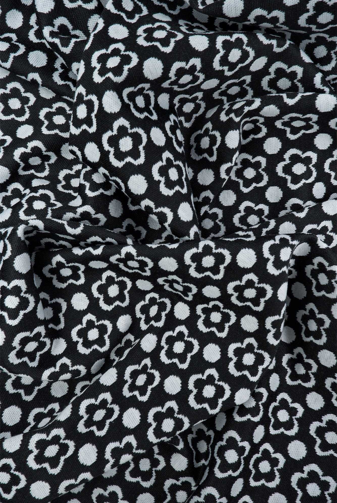 KNT4443 BLACK FLOWER BOTTOMS DOUBLE KNIT DRESS FLORAL JACQUARD OUTERWEAR PANTS POLYESTER SKIRTS SOLID SPANDEX STRETCH YARN DYED