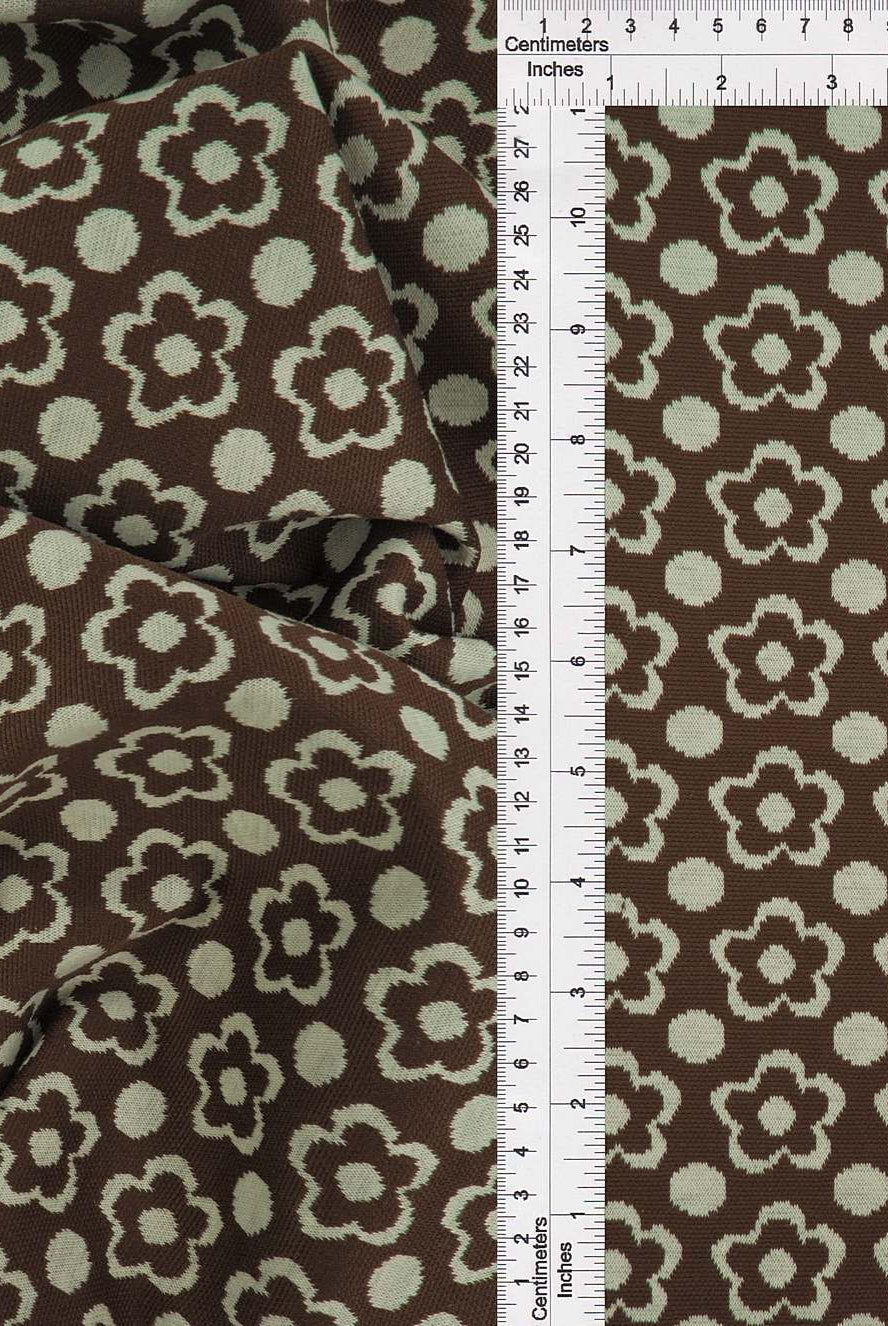 KNT4443 BROWN FLOWER BOTTOMS DOUBLE KNIT DRESS FLORAL JACQUARD OUTERWEAR PANTS POLYESTER SKIRTS SOLID SPANDEX STRETCH YARN DYED