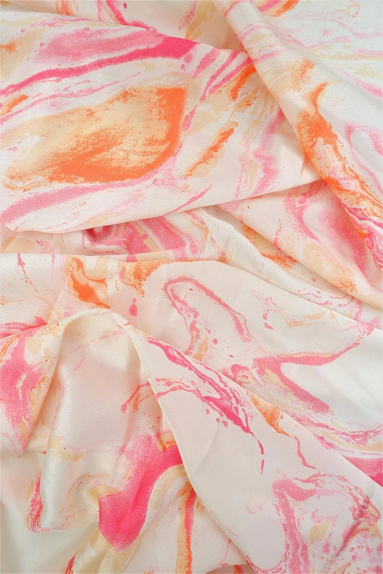 POP4427-MS10015 IVORY/PINK BLOUSE CAMI DRESS MARBLE POLYESTER PRINT SATIN SPANDEX TOPS WOVEN