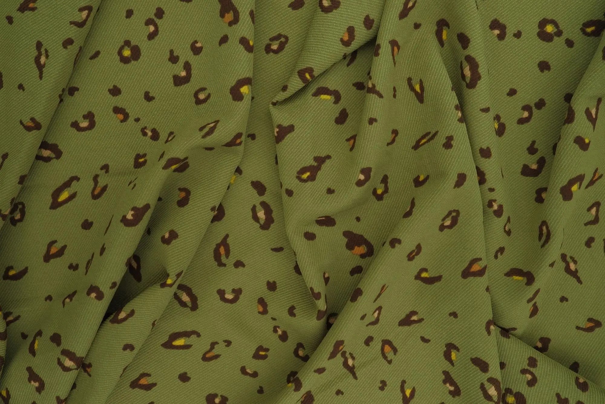POP4435-MS10516 OLIVE ANIMAL BLOUSE BODYSUIT BOTTOMS BROWN CAMI DRESS GOLD GREEN LEOPARD PANTS POLYESTER PRINT SKIRTS SPANDEX T-SHIRT TOPS TWILL WOVEN
