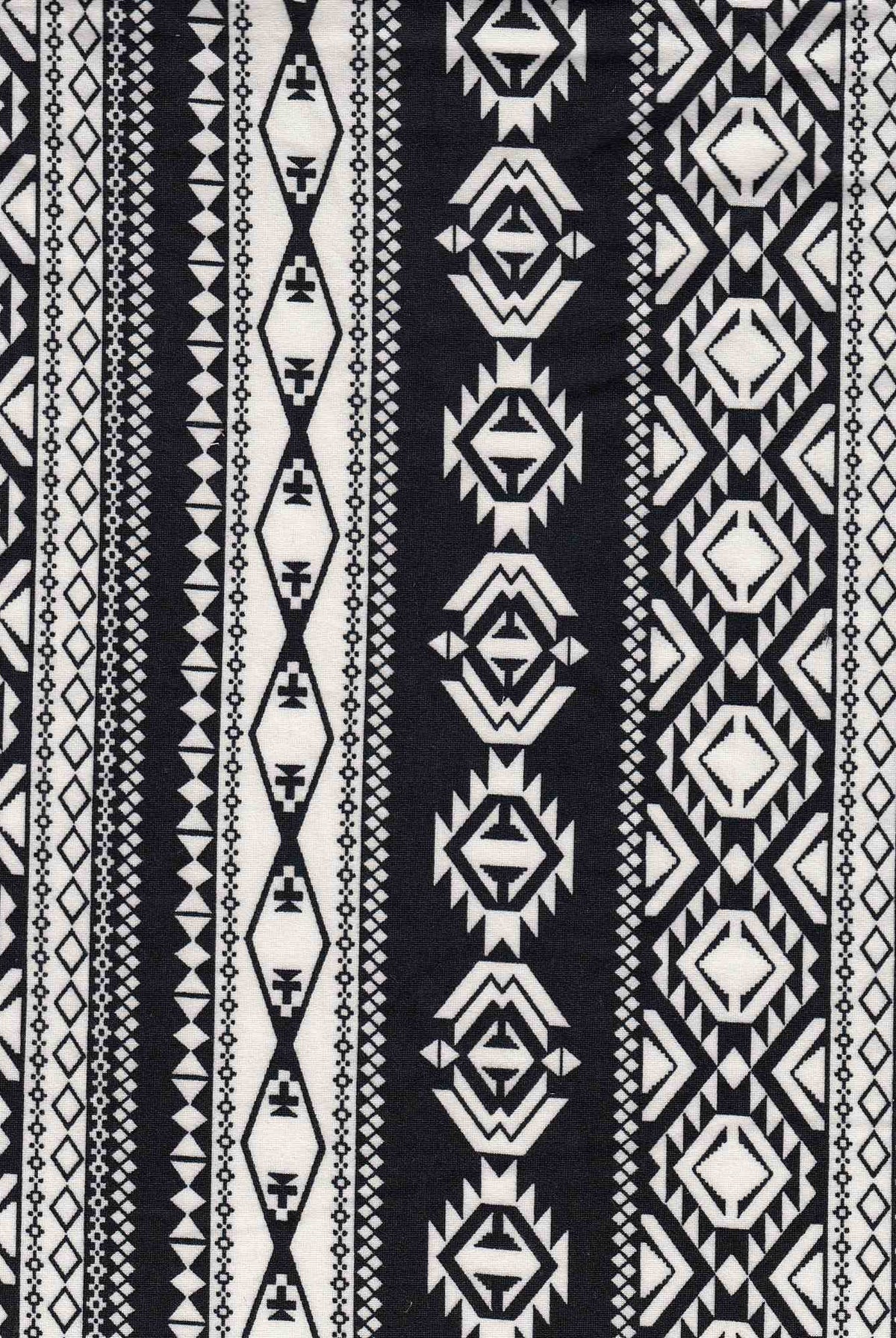 KNT2100-DU1200 BLACK/WHITE 1 DB BIKER SHORTS BODYSUIT BOHO BRUSHED CAMI DRESS DTY KNIT LOUNGEWEAR PANTS POLYESTER PRINT SPANDEX T-SHIRT TOPS TRIBAL TUNICS