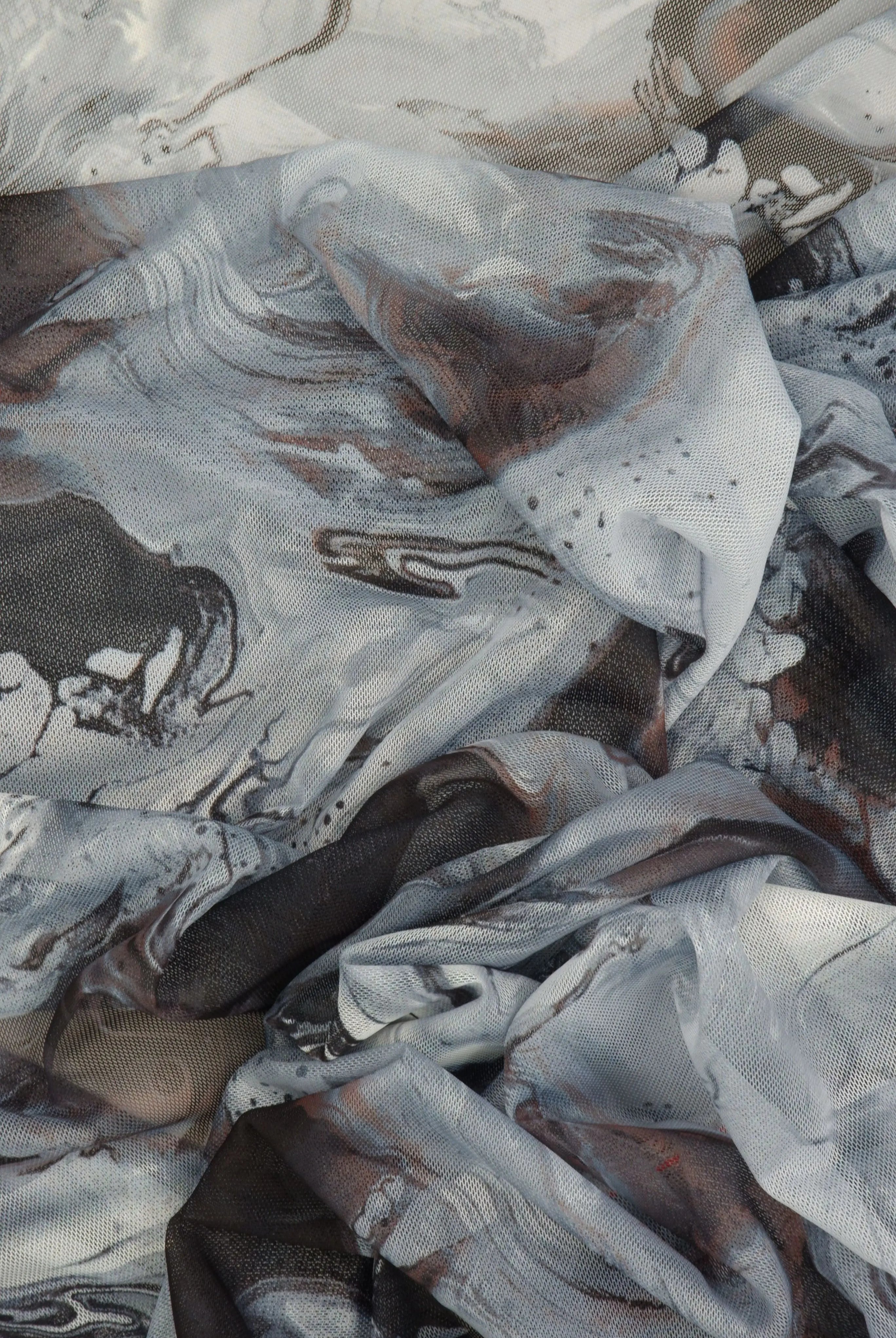 MESH-MS11335D BLACK/CHARCOAL ABSTRACT BLOUSE BODYSUIT CAMI DIGITAL PRINT FLOCKING LOUNGEWEAR MESH POLYESTER SPANDEX STRETCH TOPS TUNICS