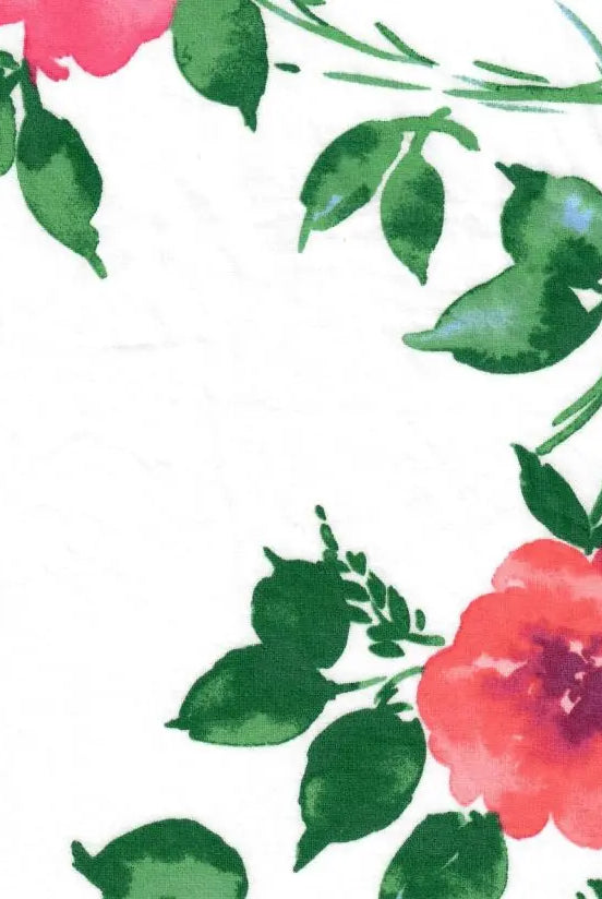 KNT2100-Q10111 IVORY/FUCHSIA BIKER SHORTS BLOUSE BOTTOMS DTY BRUSHED FLORAL IVORY KNIT POLYESTER PRINT SPANDEX STRETCH TOPS