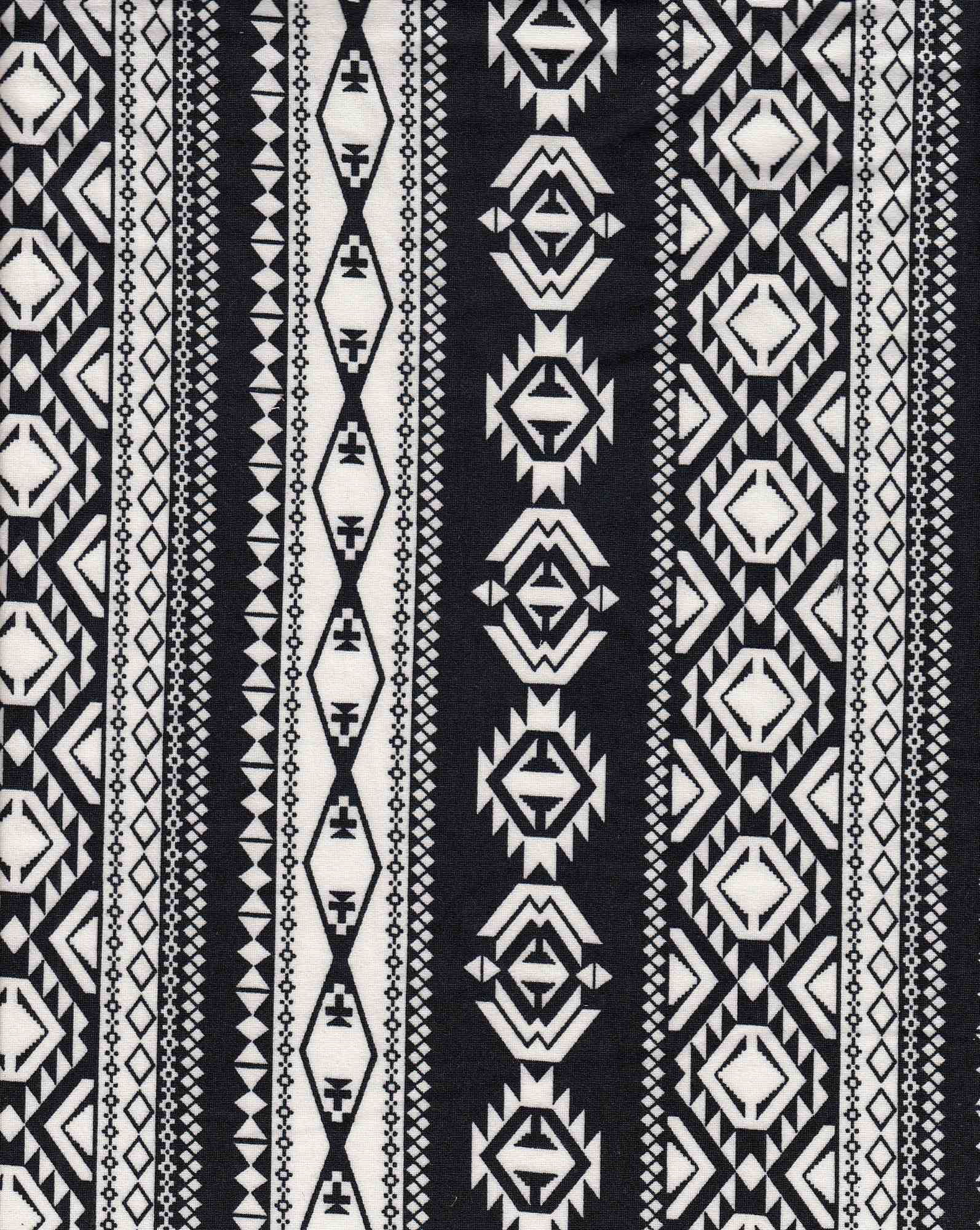 KNT2100-DU1200 BLACK/WHITE 1 DB BIKER SHORTS BODYSUIT BOHO BRUSHED CAMI DRESS DTY KNIT LOUNGEWEAR PANTS POLYESTER PRINT SPANDEX T-SHIRT TOPS TRIBAL TUNICS