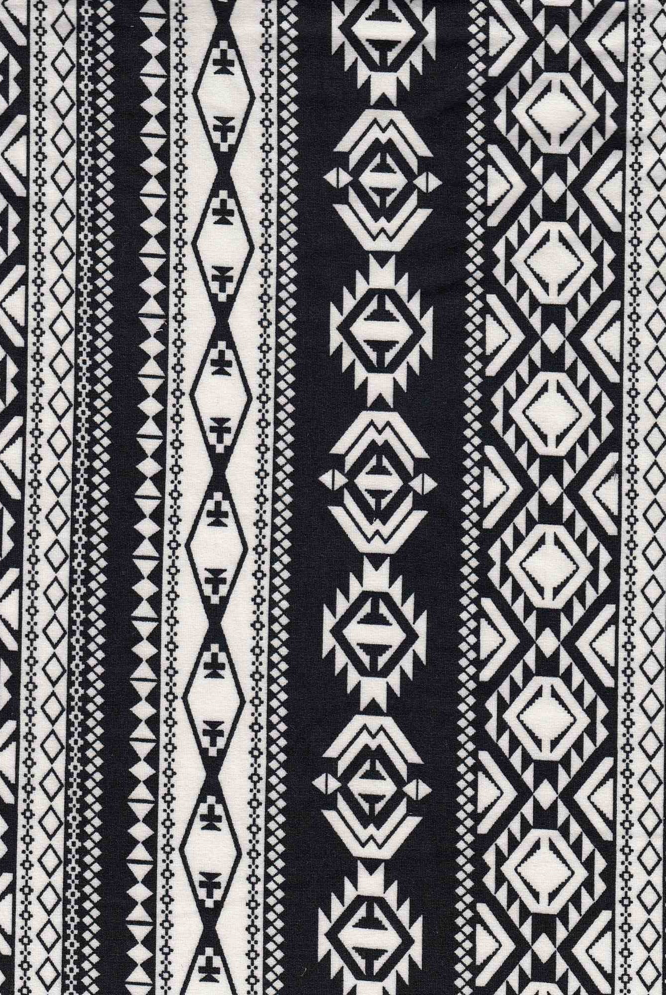 KNT2100-DU1200 BLACK/WHITE 1 DB BIKER SHORTS BODYSUIT BOHO BRUSHED CAMI DRESS DTY KNIT LOUNGEWEAR PANTS POLYESTER PRINT SPANDEX T-SHIRT TOPS TRIBAL TUNICS