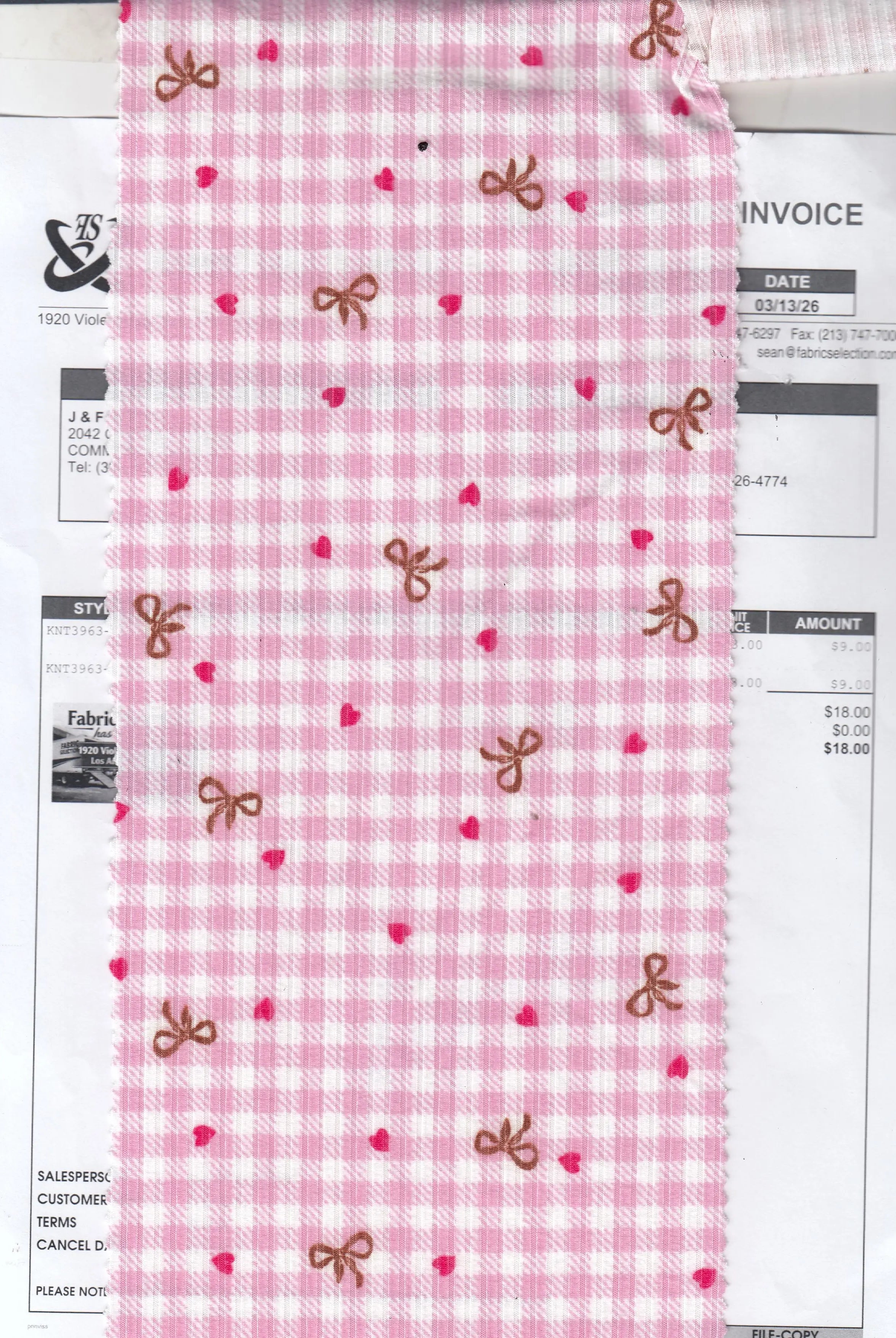 KNT3422-MS11760 PINK BLOUSE BOW DRESS HEART KNIT PANTS POLYESTER PRINT RIB 4X2 SKIRTS SPANDEX TOPS YUMMY