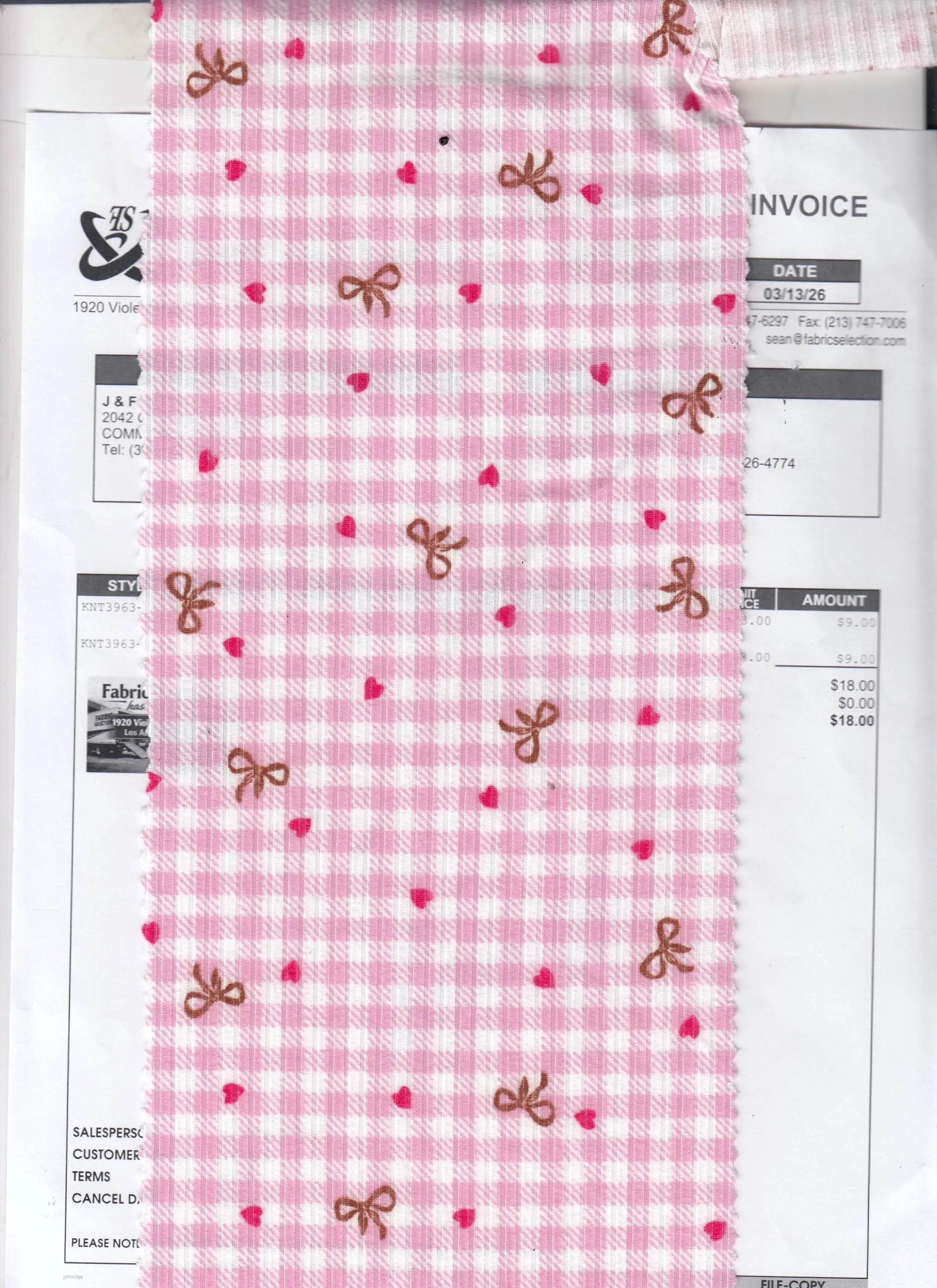 KNT3422-MS11760 PINK BLOUSE BOW DRESS HEART KNIT PANTS POLYESTER PRINT RIB 4X2 SKIRTS SPANDEX TOPS YUMMY