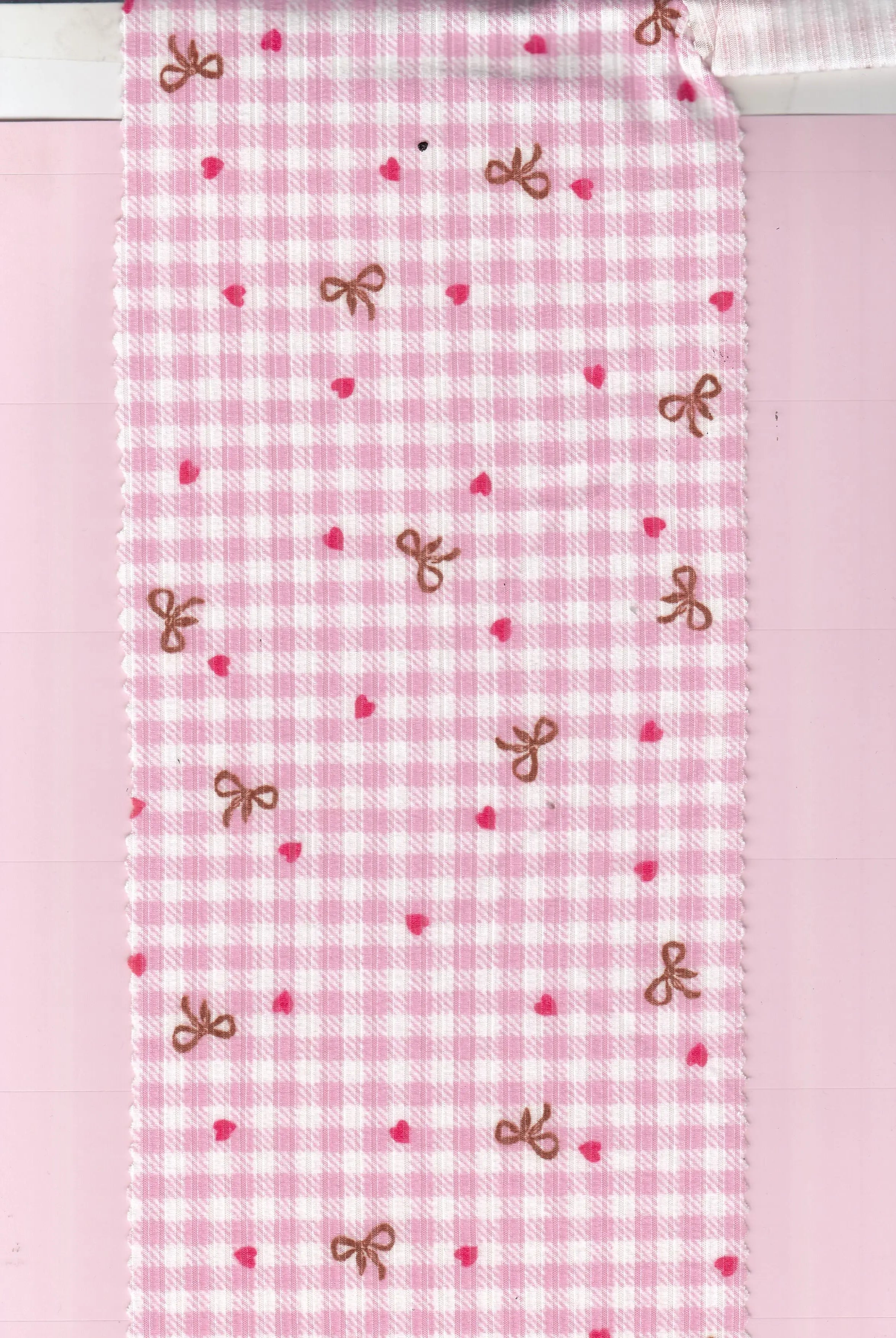 KNT3422-MS11760 PINK BLOUSE BOW DRESS HEART KNIT PANTS POLYESTER PRINT RIB 4X2 SKIRTS SPANDEX TOPS YUMMY