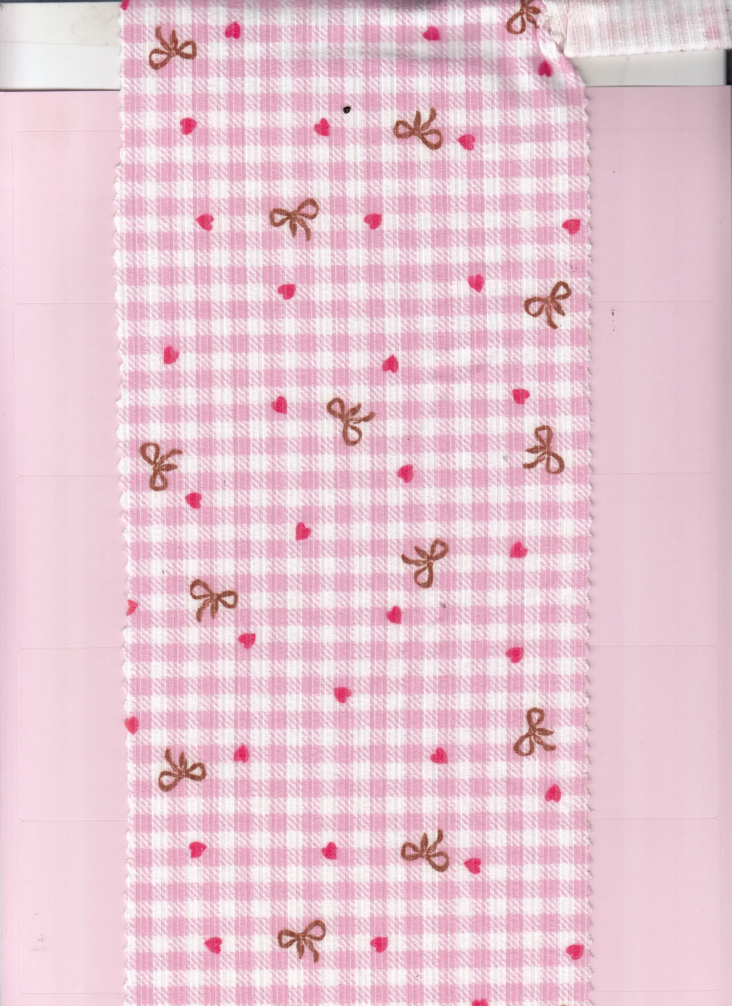 KNT3422-MS11760 PINK BLOUSE BOW DRESS HEART KNIT PANTS POLYESTER PRINT RIB 4X2 SKIRTS SPANDEX TOPS YUMMY