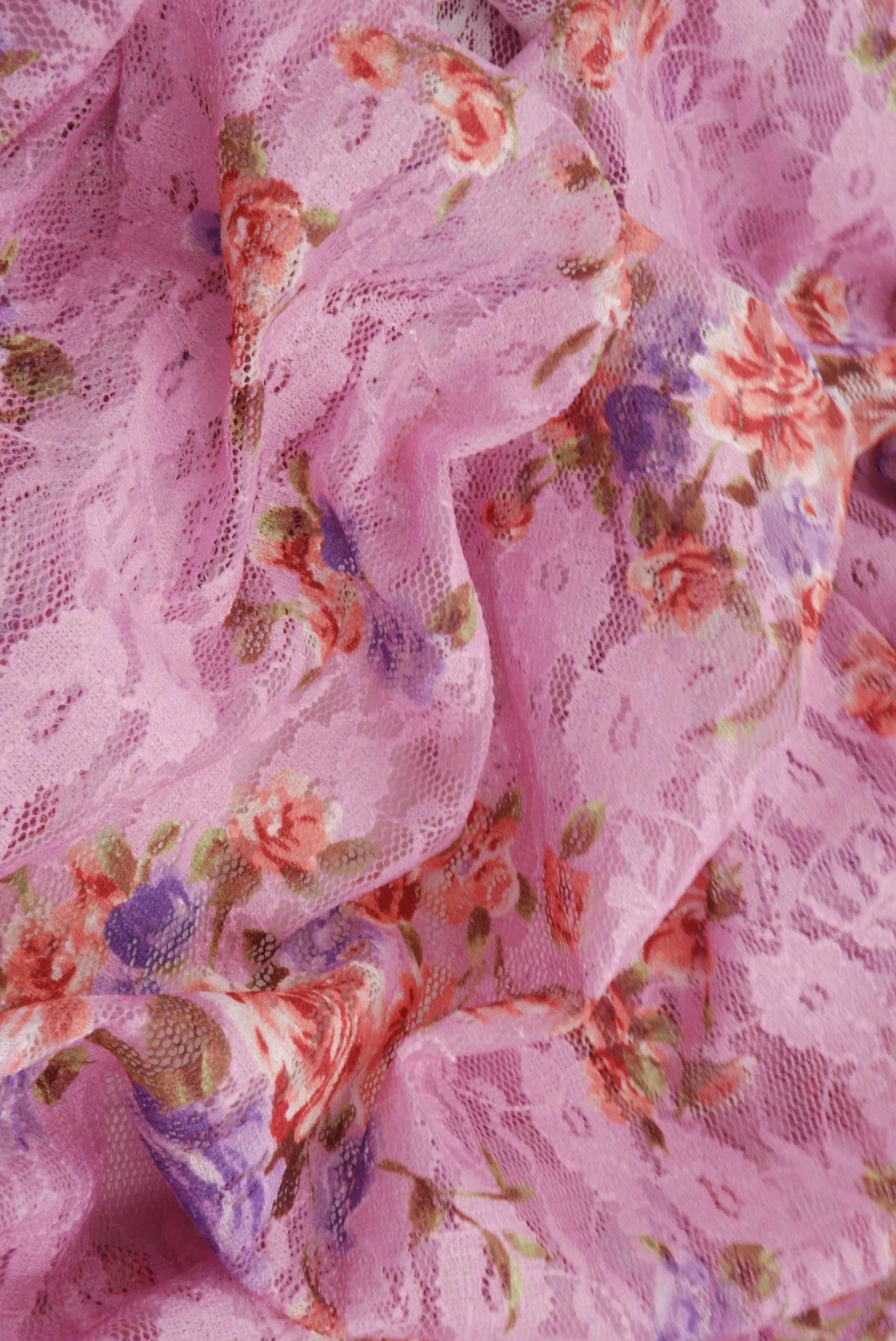 LACE4481-M11765 PINK BLOUSE CAMI DIGITAL PRINT DITSY DRESS LACE POLYESTER SKIRTS SPANDEX TOPS