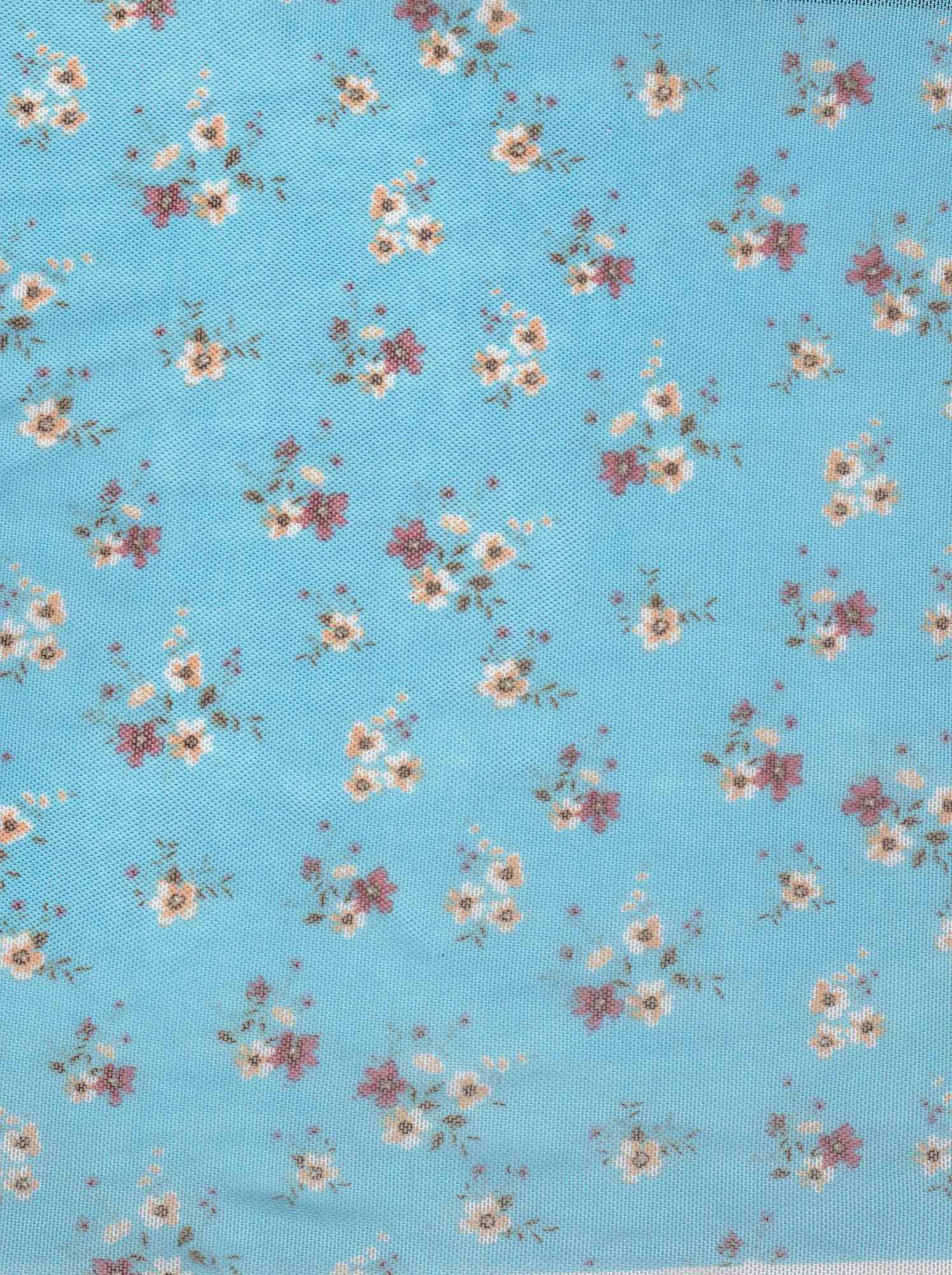 MESH-Q80202 AQUA BLOUSE BODYSUIT CAMI DITSY FLOCKING FLORAL FLOWER LOUNGEWEAR MESH POLYESTER PRINT SPANDEX STRETCH TOPS TUNICS