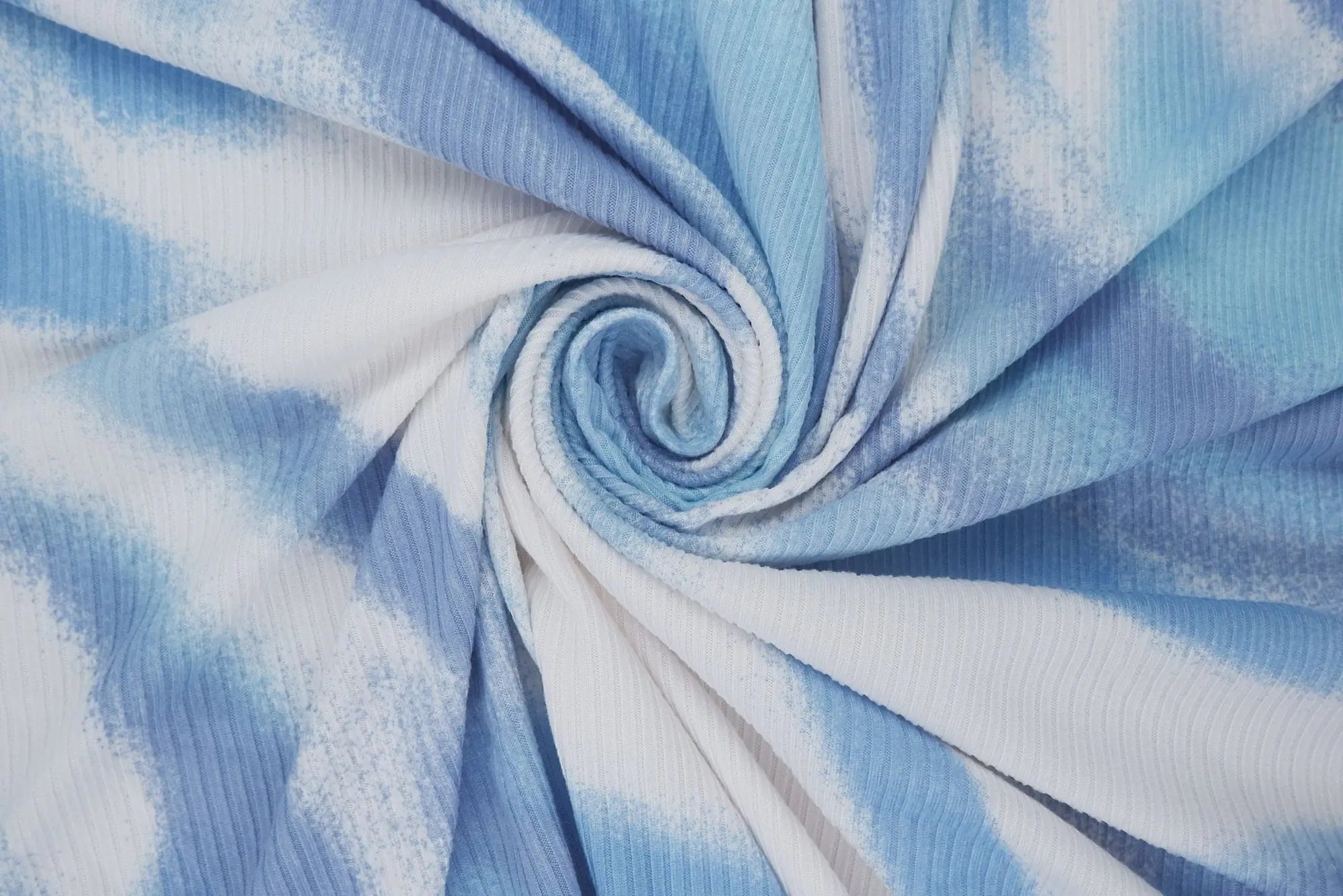 KNT3422-S908175 WHITE/BLUE ABSTRACT BLUE BODYSUIT BOTTOMS CAMI DRESS KNIT LOUNGEWEAR MARBLE NAVY PANTS POLYESTER PRINT RIBBED SPANDEX STRETCH T-SHIRT TOPS WHITE