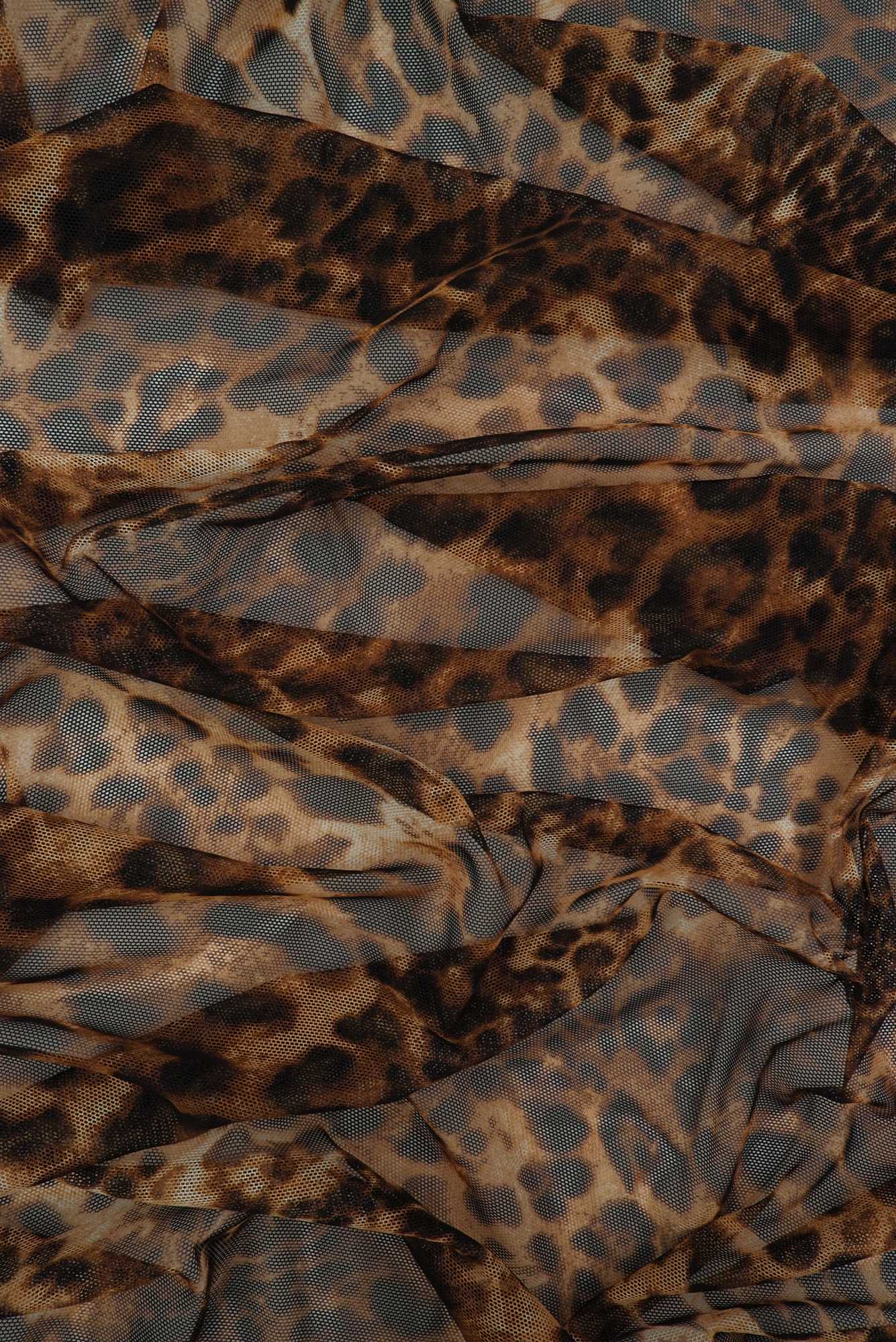 MESH-DU536 MOCHA/BROWN ANIMAL BLOUSE BODYSUIT CAMI FLOCKING LOUNGEWEAR MESH POLYESTER PRINT SPANDEX STRETCH TOPS TUNICS