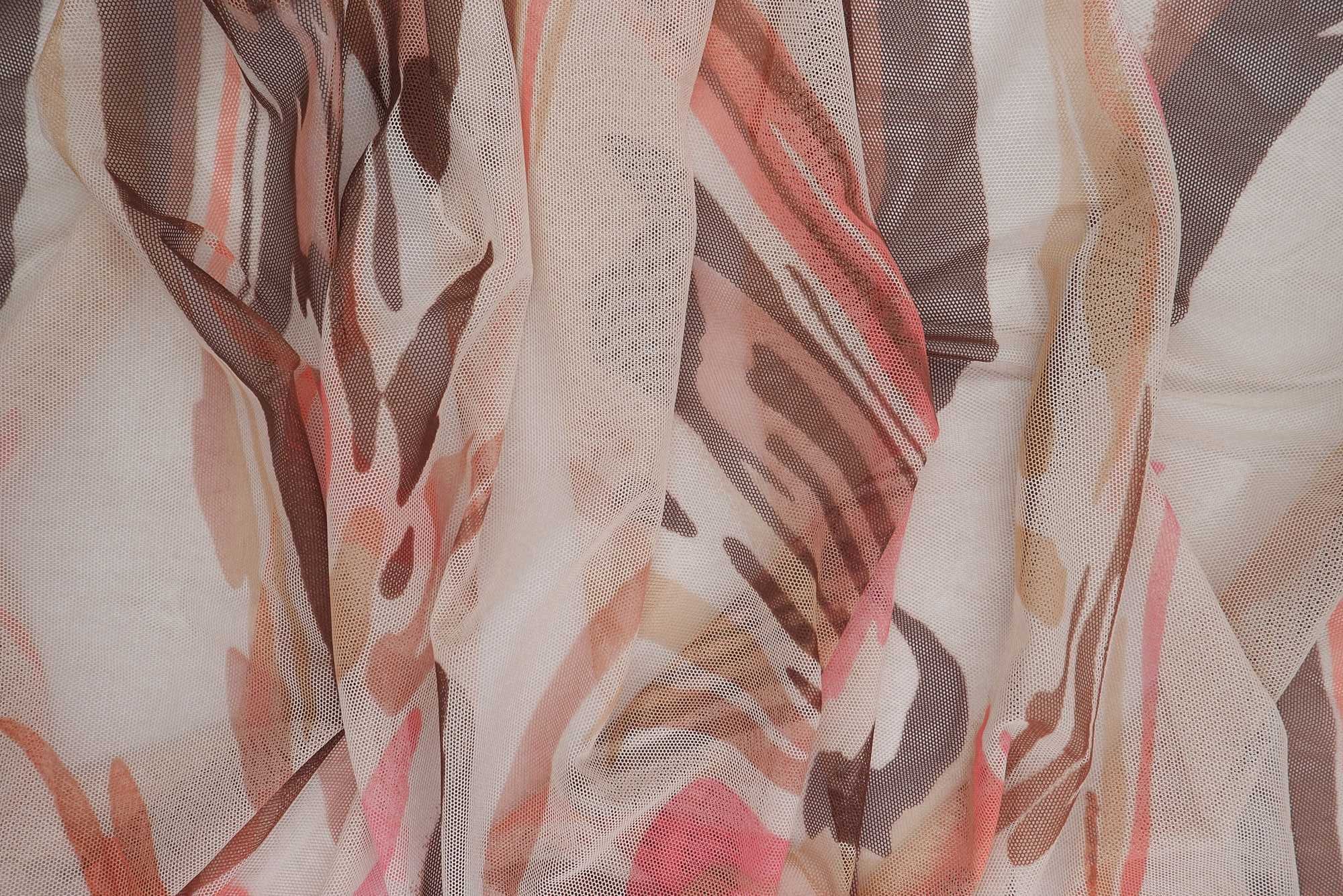 MESH-Q11036 IVORY/BLUSH ABSTRACT BLACK BLOUSE BODYSUIT BROWN CAMI FLOCKING GOLD LOUNGEWEAR MESH PINK POLYESTER PRINT RED SPANDEX STRETCH TOPS TUNICS WHITE