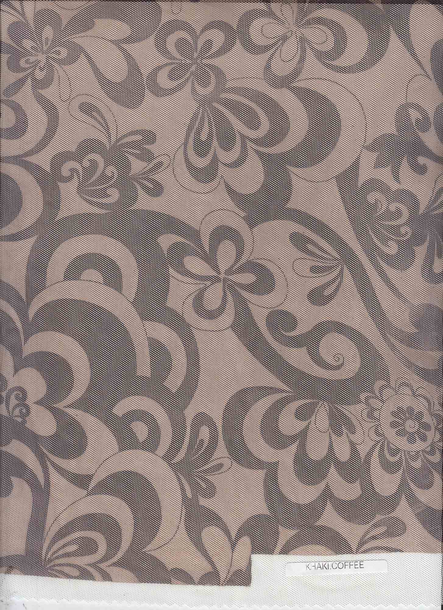 MESH-SE80509 KHAKI/COFFEE BIG FLOWER BLOUSE BODYSUIT CAMI FLOCKING FLORAL LOUNGEWEAR MESH POLYESTER PRINT SPANDEX STRETCH TOPS TUNICS