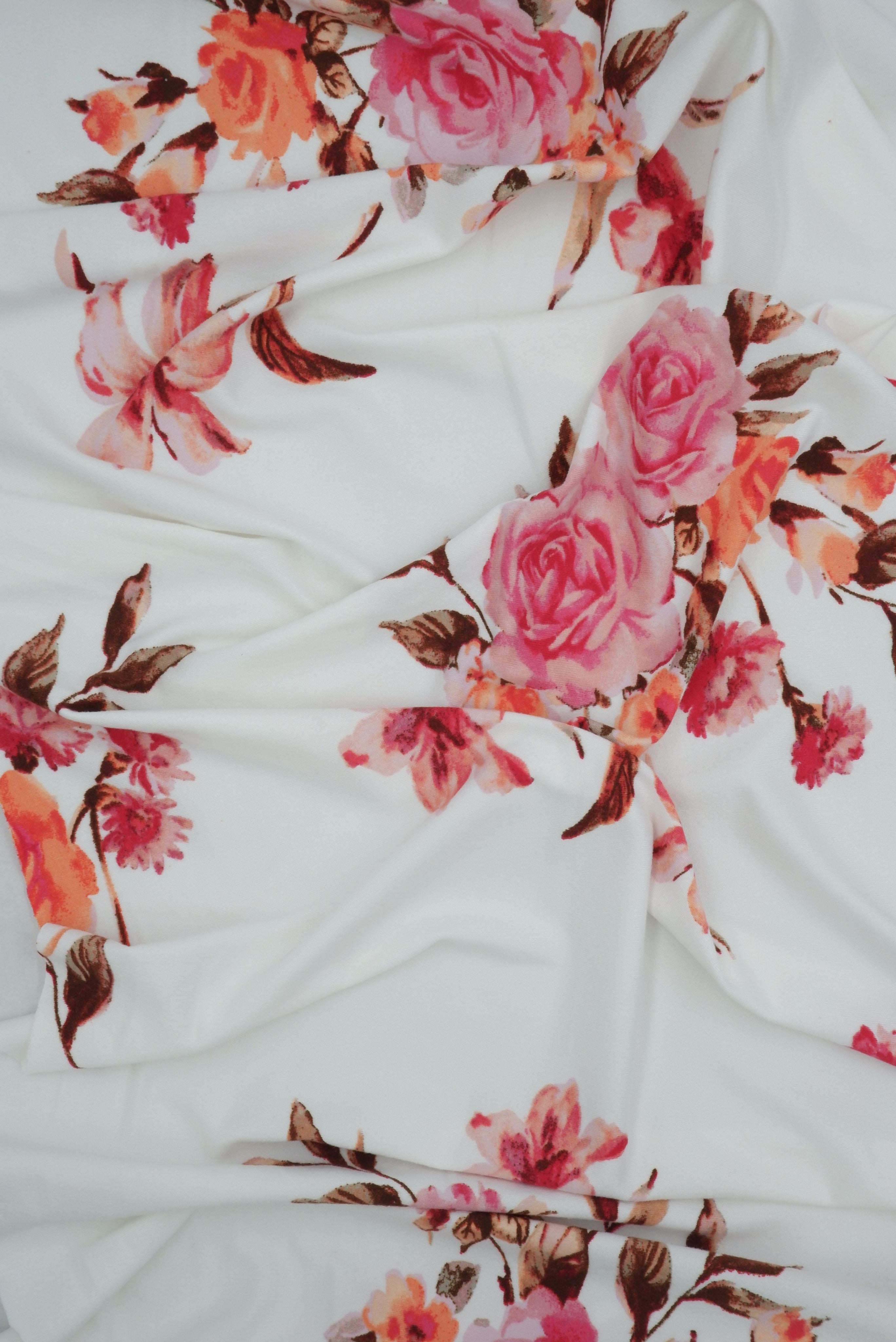 KNT2100-Q11115 IVORY ROSE BIKER SHORTS BODYSUIT CAMI DRESS DTY BRUSHED FLORAL FLOWER IVORY KNIT LOUNGEWEAR PANTS POLYESTER PRINT SPANDEX STRETCH T-SHIRT TOPS TUNICS