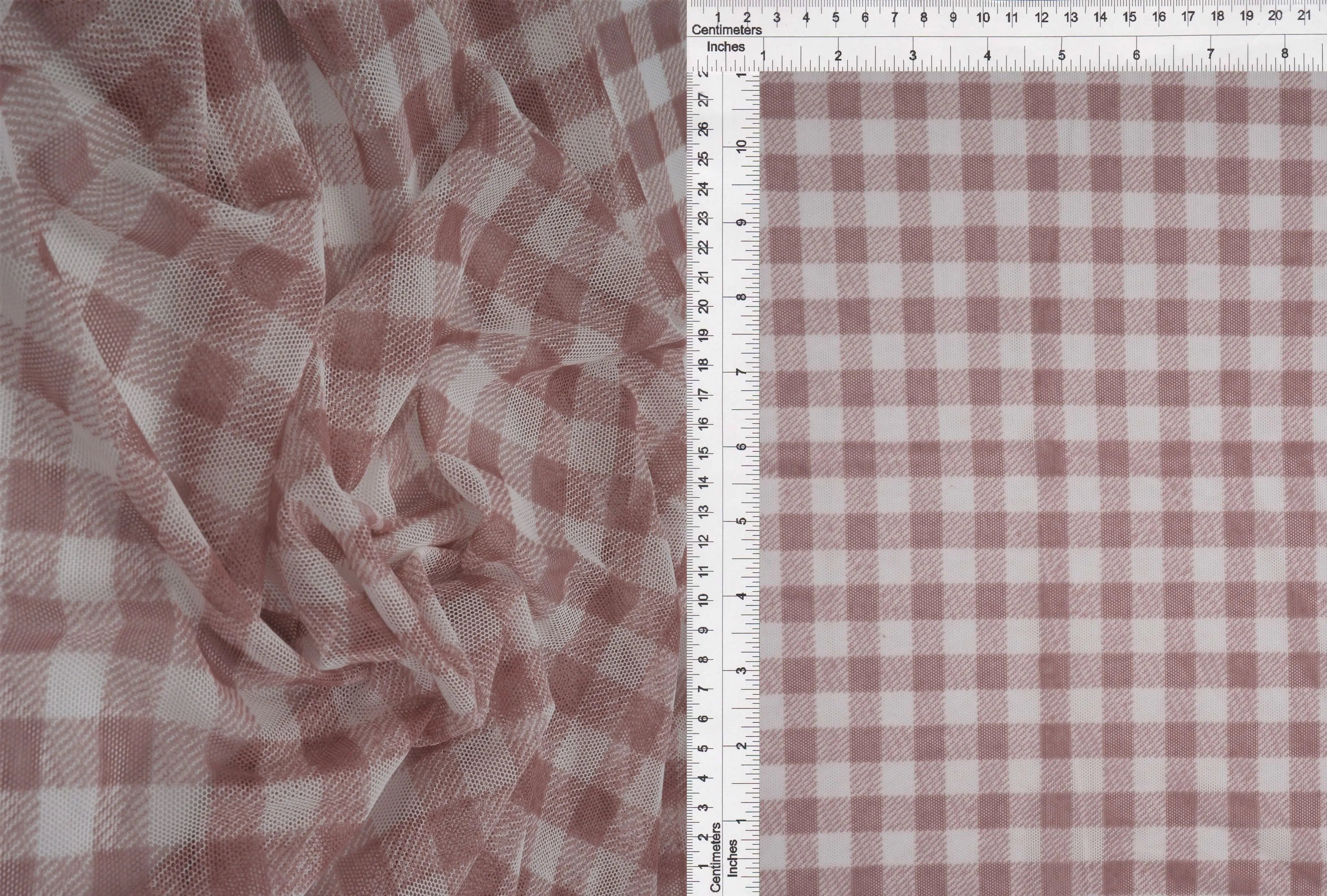 MESH-DU1755 CLAY/IVORY BLOUSE BODYSUIT CAMI CHECKERED FLOCKING GINGHAM LOUNGEWEAR MESH PLAID POLYESTER PRINT SPANDEX STRETCH TOPS TUNICS