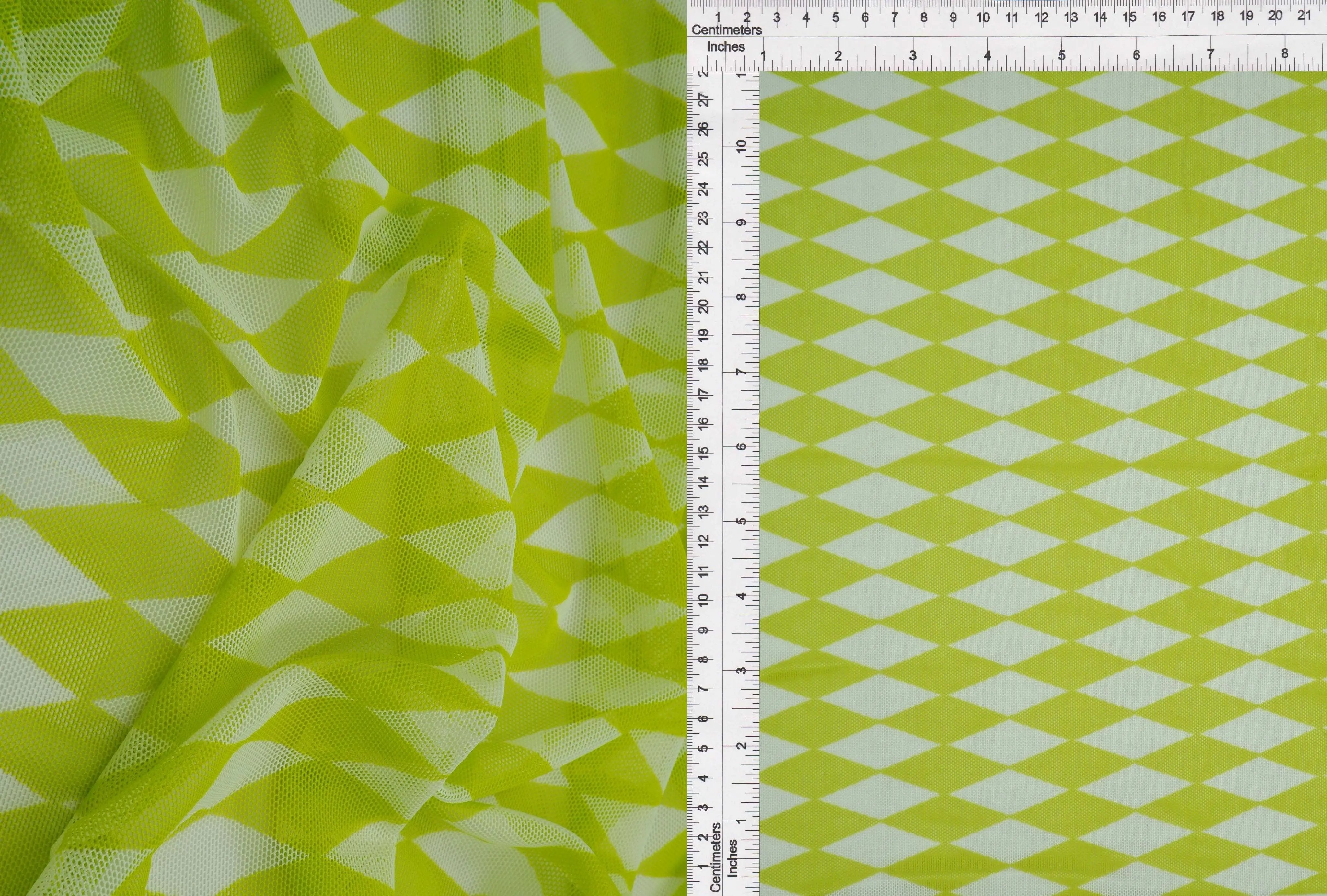 MESH-Q20216 LIME/WHITE BLOUSE BODYSUIT CAMI FLOCKING GEOMETRIC LOUNGEWEAR MESH POLYESTER PRINT RETRO SPANDEX STRETCH TOPS TUNICS