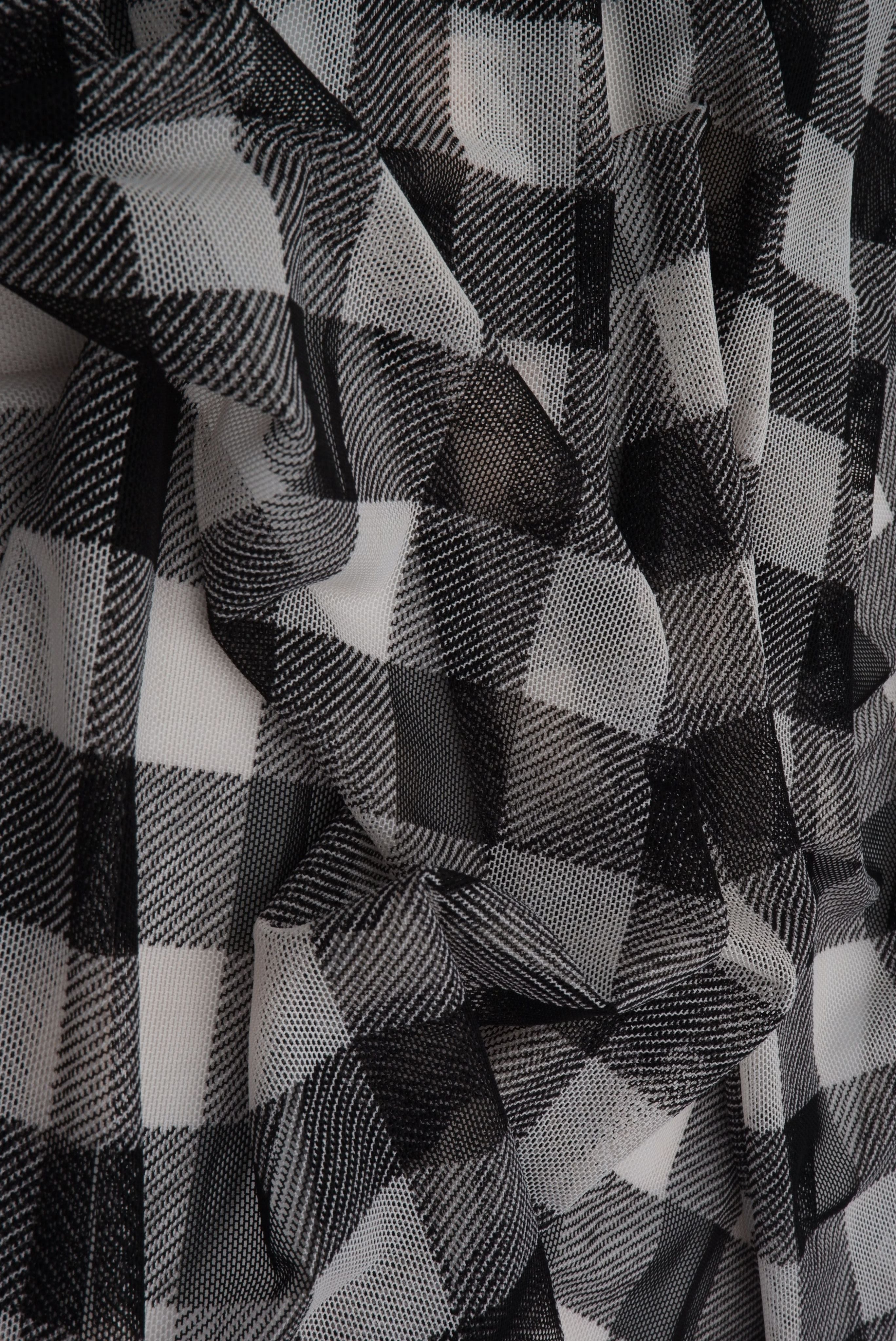 MESH-SE902140 BLACK/WHT BLOUSE BODYSUIT CAMI CHECKERED FLOCKING GINGHAM LOUNGEWEAR MESH PLAID POLYESTER PRINT SPANDEX STRETCH TOPS TUNICS