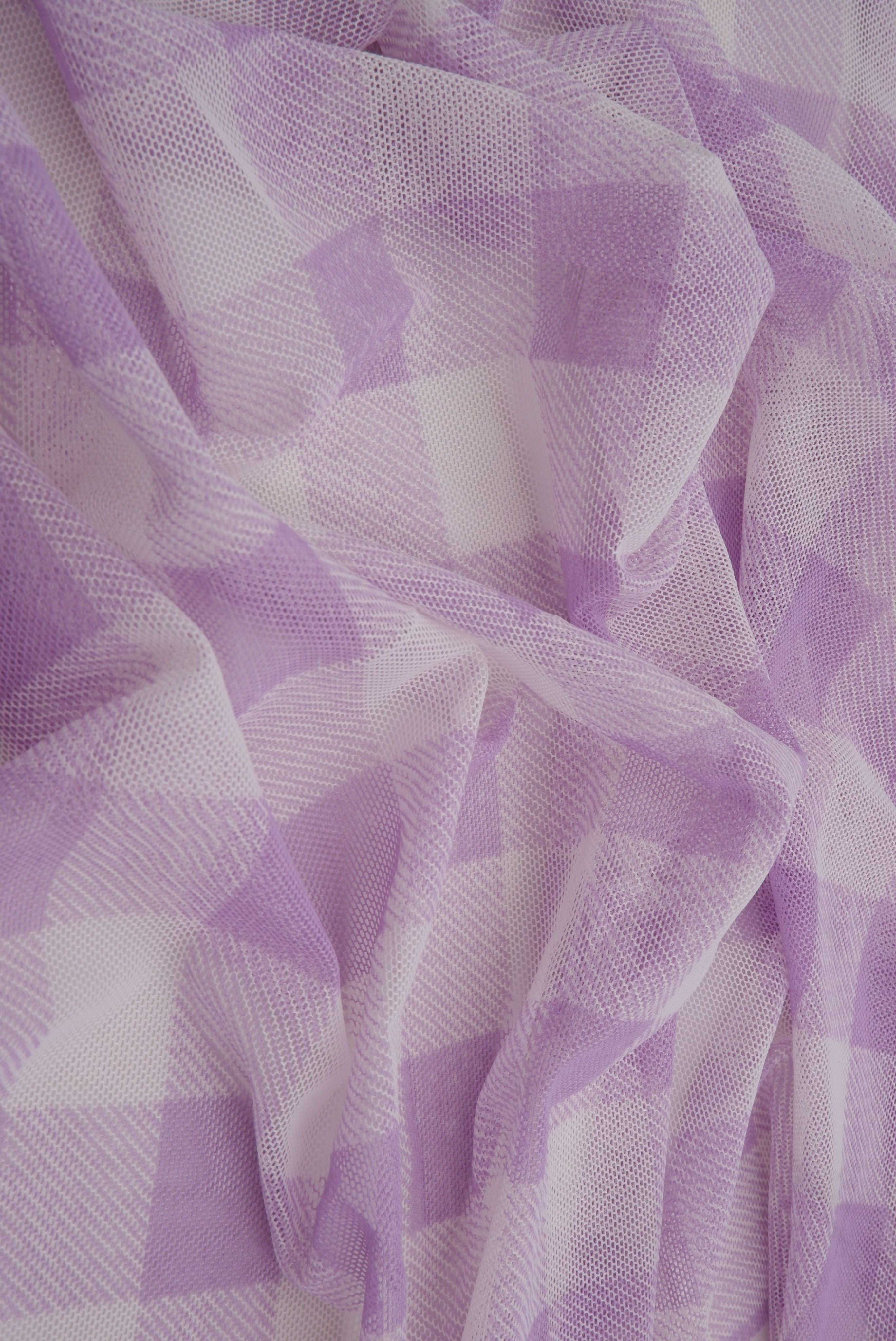 MESH-SE902140 LAVENDER/WHT BLOUSE BODYSUIT CAMI CHECKERED FLOCKING GINGHAM LOUNGEWEAR MESH PLAID POLYESTER PRINT SPANDEX STRETCH TOPS TUNICS