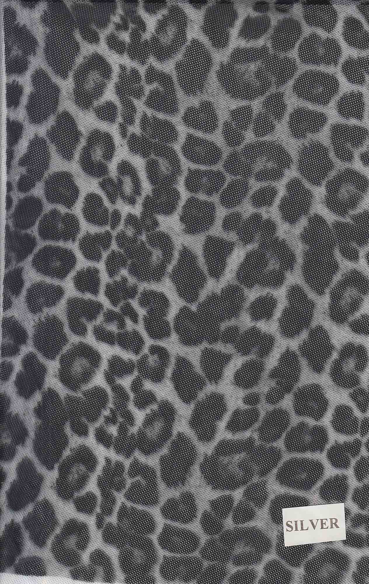 MESH-SE20351 SILVER ANIMAL BLACK BLOUSE BODYSUIT CAMI FLOCKING LEOPARD LOUNGEWEAR MESH POLYESTER PRINT SPANDEX STRETCH TOPS TUNICS