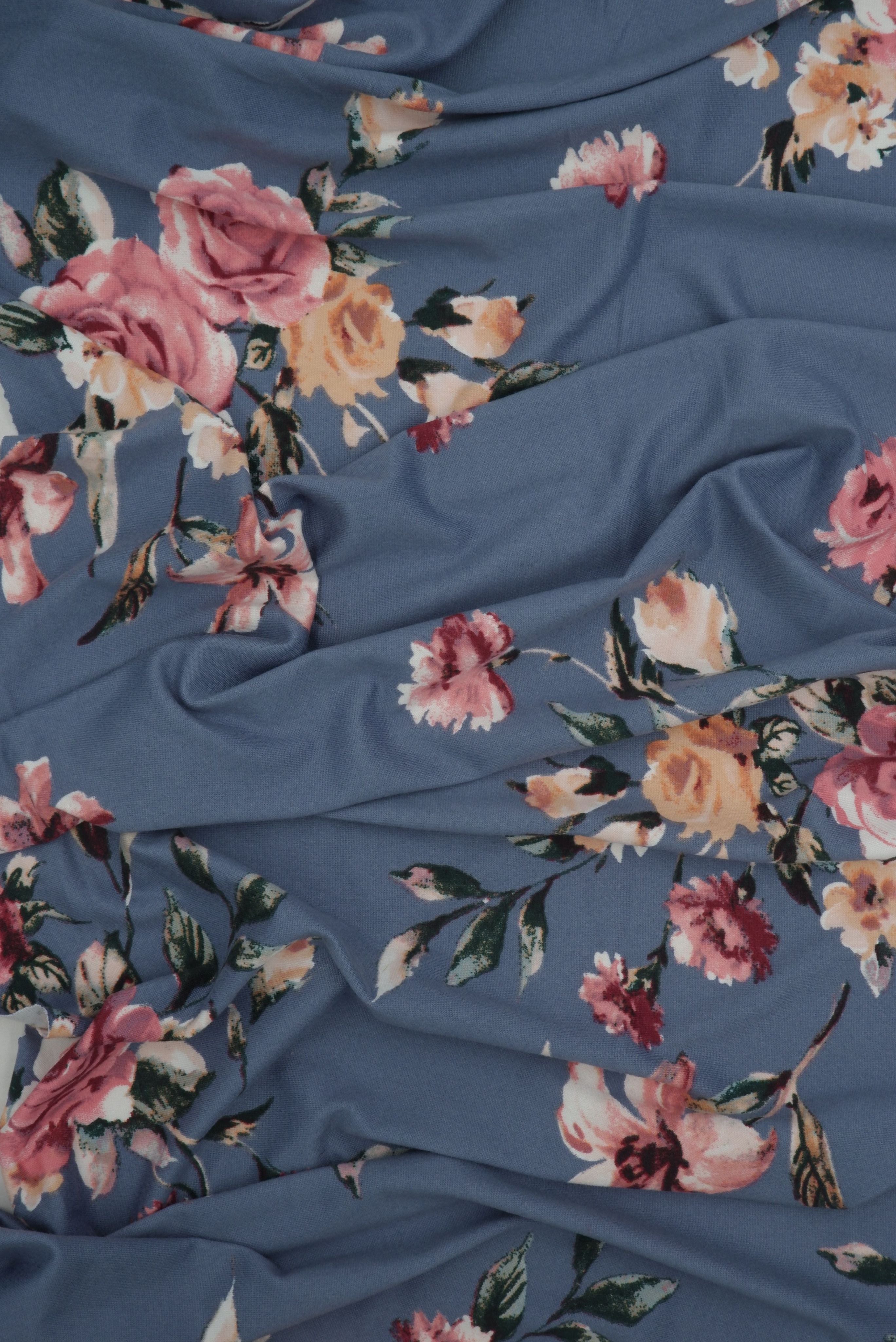 KNT2100-Q11115 DENIM PINK BIKER SHORTS BLUE BODYSUIT CAMI DRESS DTY BRUSHED FLORAL FLOWER KNIT LOUNGEWEAR PANTS POLYESTER PRINT SPANDEX STRETCH T-SHIRT TOPS TUNICS