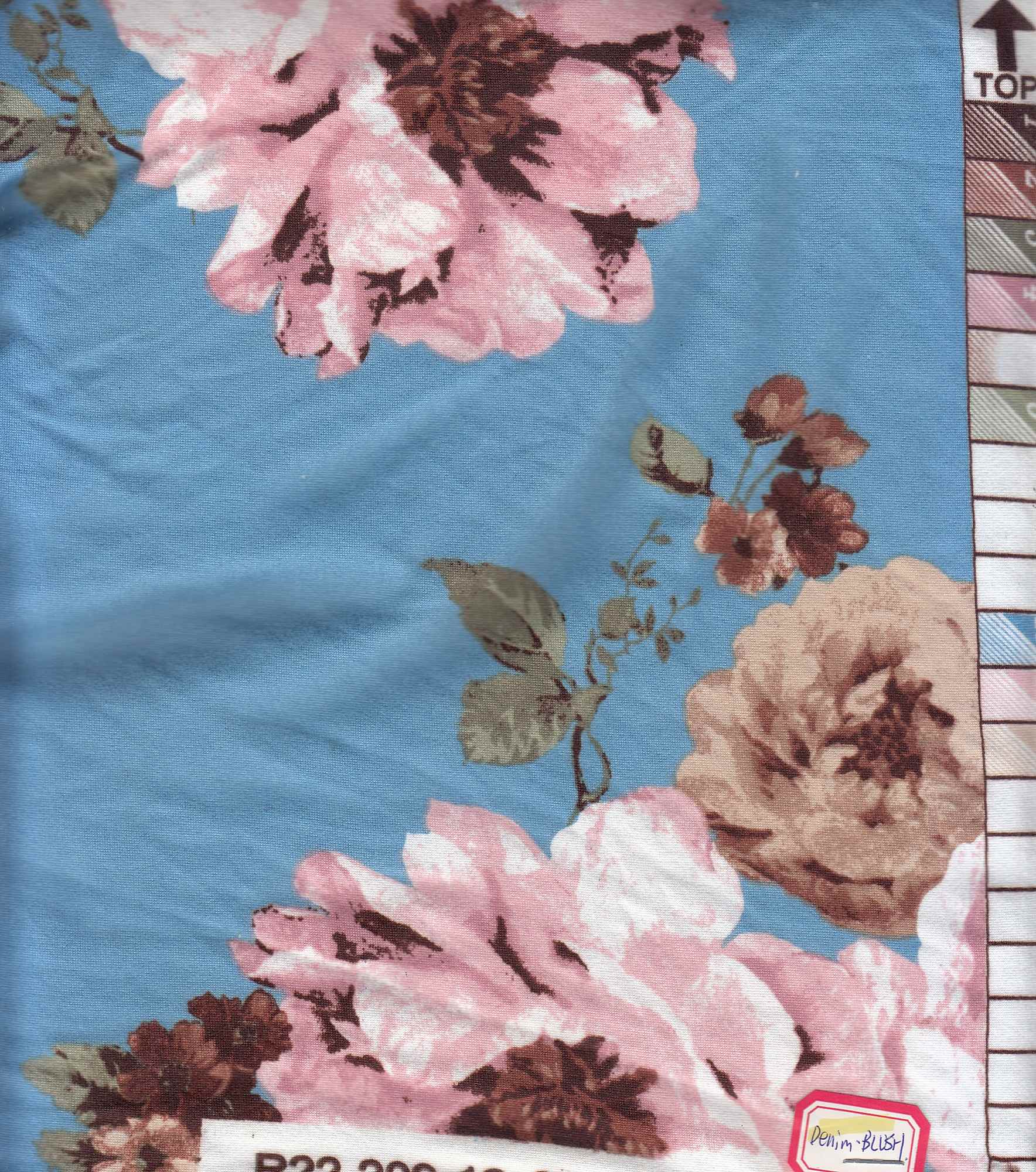KNT2100-Q00307 DENIM/BLUSH BIKER SHORTS BLUE BOTTOMS CAMI DRESS DTY BRUSHED FLORAL FLOWER KNIT LOUNGEWEAR PANTS POLYESTER PRINT SPANDEX STRETCH T-SHIRT TOPS TUNICS