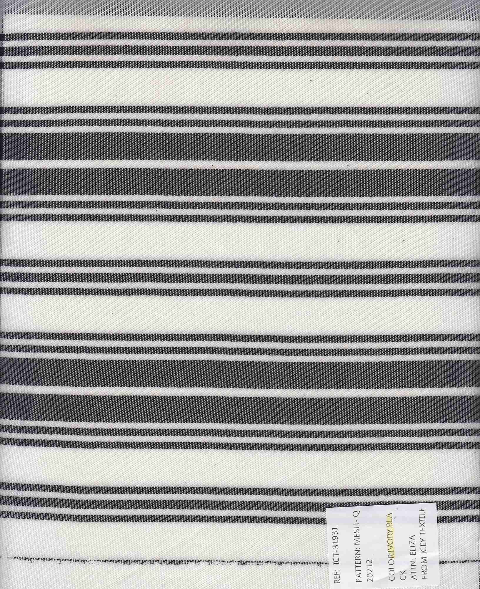 MESH-Q20212 IVORY/BLK BLOUSE BODYSUIT CAMI FLOCKING HORIZONTAL STRIPE LOUNGEWEAR MESH POLYESTER PRINT SPANDEX STRETCH TOPS TUNICS