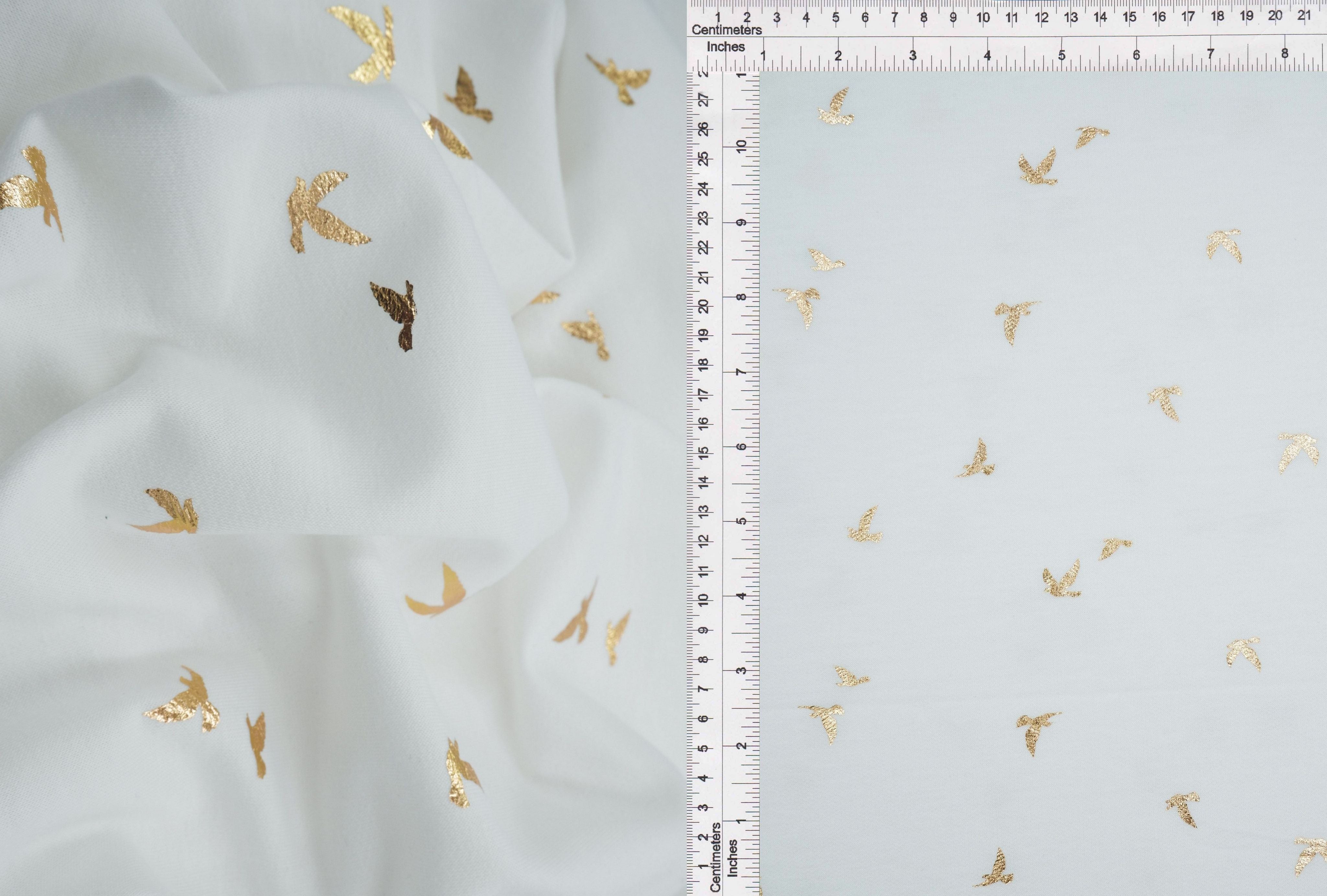 KNT3865-MS10121 IVORY/GOLD FOIL BIRD BODYSUIT BOTTOMS CAMI DRESS FOIL FRENCH TERRY KNIT LOUNGEWEAR PANTS POLYESTER PRINT RAYON SKIRTS SPANDEX STRETCH SWEATER TOPS TUNICS