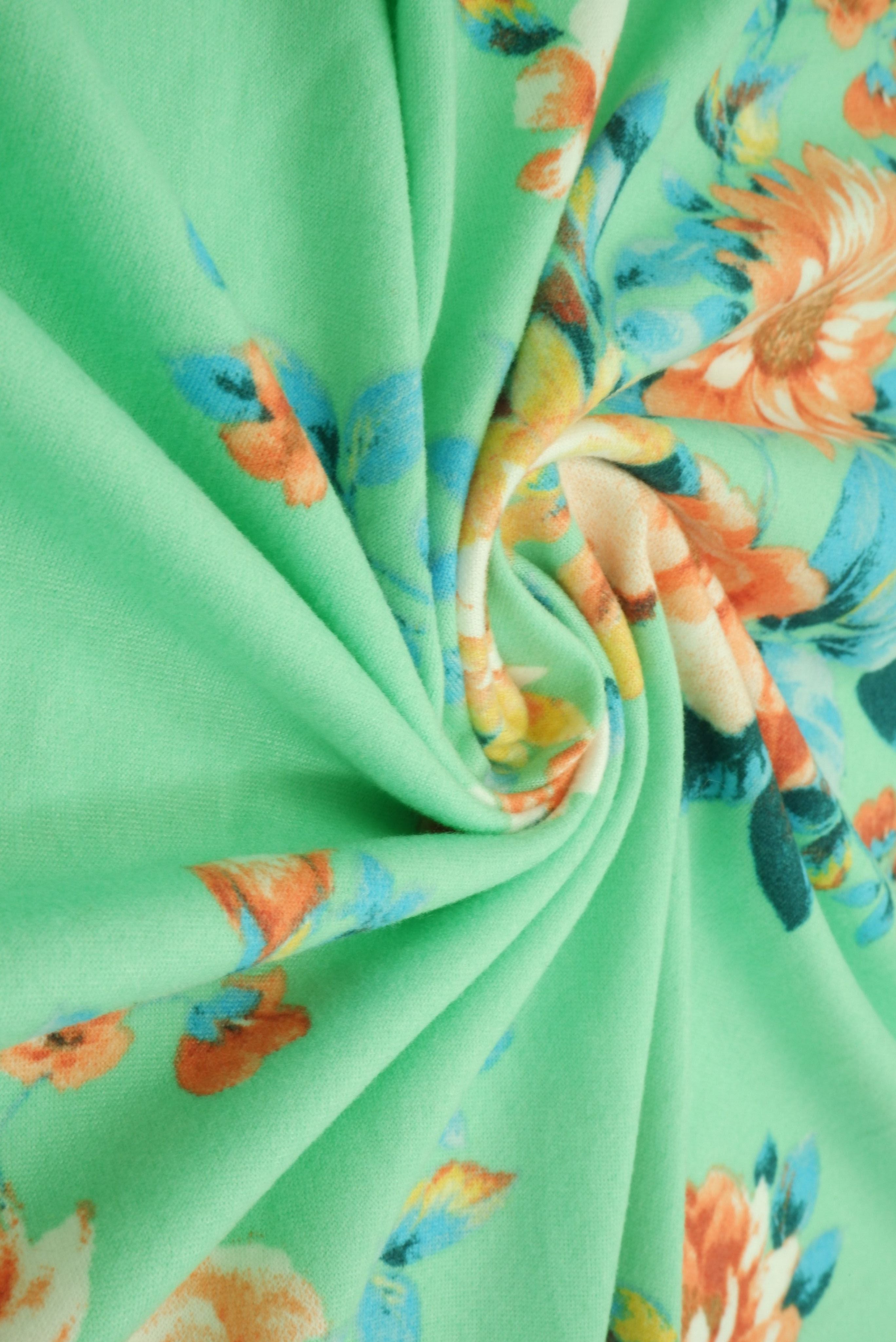 KNT2100-MS11087 MINT FLOWER BIKER SHORTS BLOUSE BODYSUIT BOTTOMS CAMI DRESS DTY BRUSHED FLORAL KNIT LOUNGEWEAR PANTS POLYESTER PRINT SKIRTS SPANDEX STRETCH T-SHIRT TOPS TUNICS