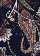 KNT1389-Q10504 NAVY NEW ACTIVEWEAR BIKER SHORTS BODYSUIT BOTTOMS CAMI DRESS KNIT LOUNGEWEAR PAISLEY PANTS POLYESTER PRINT SKIRTS SPANDEX STRETCH T-SHIRT TOPS TUNICS