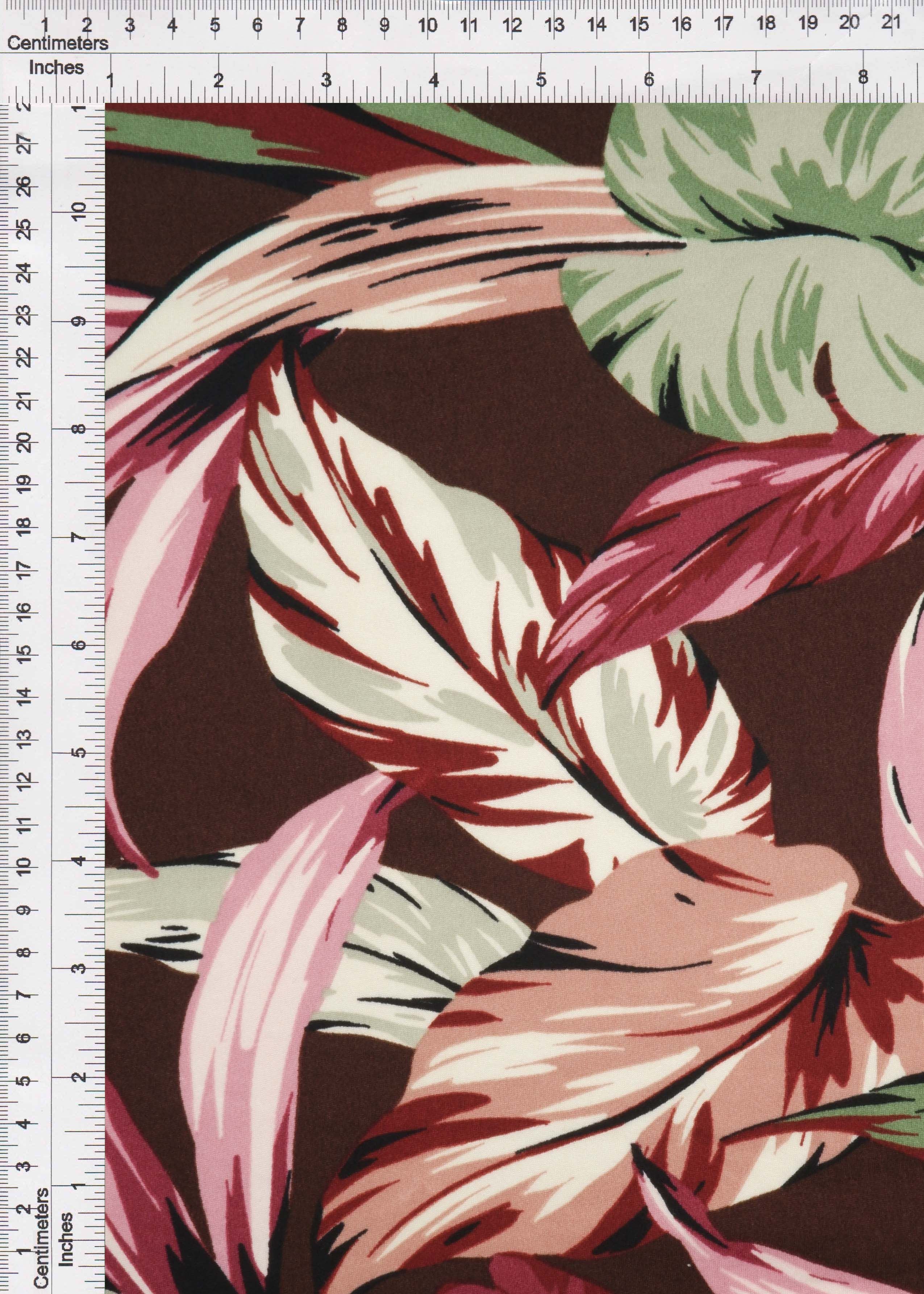 KNT2100-Q20503 BROWN BIKER SHORTS BODYSUIT BOTTOMS CAMI DRESS DTY BRUSHED KNIT LEAF POLYESTER PRINT SKIRTS SPANDEX STRETCH T-SHIRT TOPS