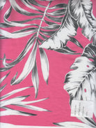KNT2100-Q10120 PINK BIKER SHORTS BLOUSE CAMI DRESS DTY BRUSHED KNIT LEAF PINK POLYESTER PRINT SPANDEX STRETCH T-SHIRT TOPS TROPICAL TUNICS