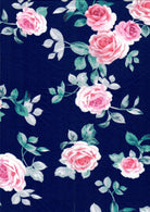 KNT2100-MS11116 NAVY FLOWER ACTIVEWEAR BIKER SHORTS BLOUSE BODYSUIT BOTTOMS CAMI DRESS DTY BRUSHED FLORAL KNIT LOUNGEWEAR PANTS POLYESTER PRINT SKIRTS SPANDEX STRETCH T-SHIRT TOPS TUNICS