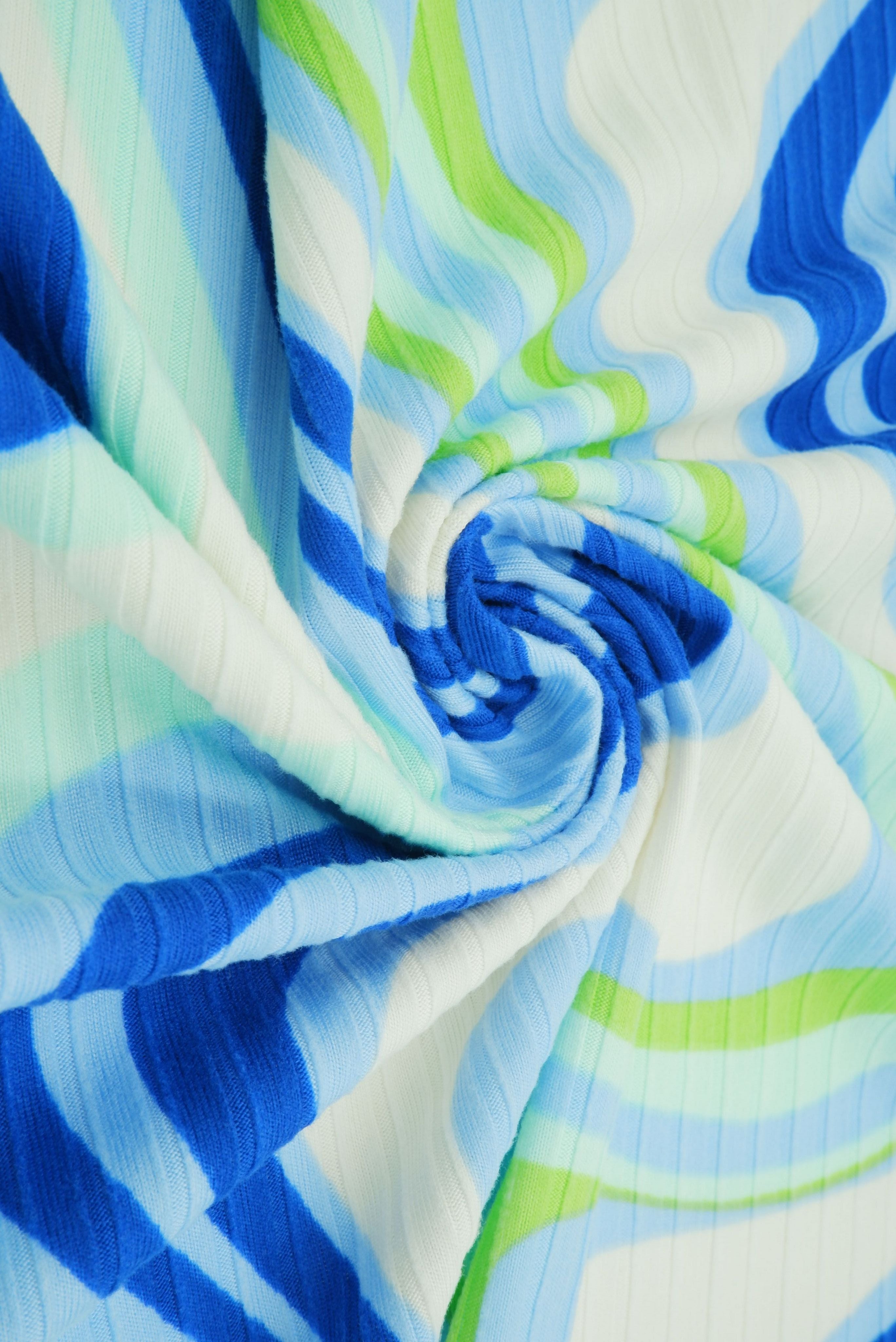 KNT4135-Q20501 ROYAL ABSTRACT AQUA BIKER SHORTS BLUE BODYSUIT BOTTOMS CAMI DRESS IVORY KNIT LOUNGEWEAR NAVY PANTS POLYESTER PRINT RIBBED 8X3 SPANDEX STRETCH SUBLIMATION T-SHIRT TIE-DYE TOPS TUNICS