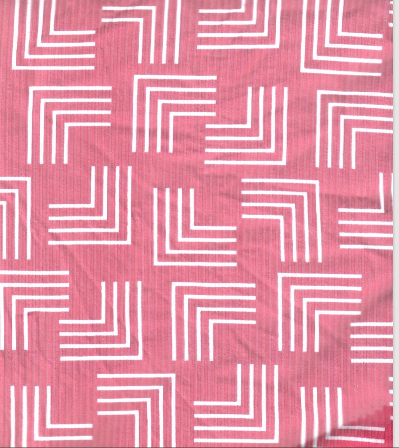 KNT3422-MS11156 FUSCHIA/IVORY BODYSUIT BOTTOMS CAMI DRESS GEOMETRIC KNIT LOUNGEWEAR PANTS PINK POLYESTER PRINT SKIRTS SPANDEX STRETCH T-SHIRT TOPS TUNICS WHITE
