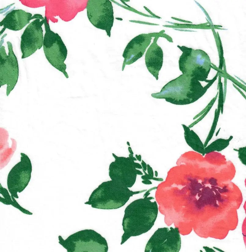 KNT2100-Q10111 IVORY/FUCHSIA BIKER SHORTS BLOUSE BOTTOMS DTY BRUSHED FLORAL IVORY KNIT POLYESTER PRINT SPANDEX STRETCH TOPS