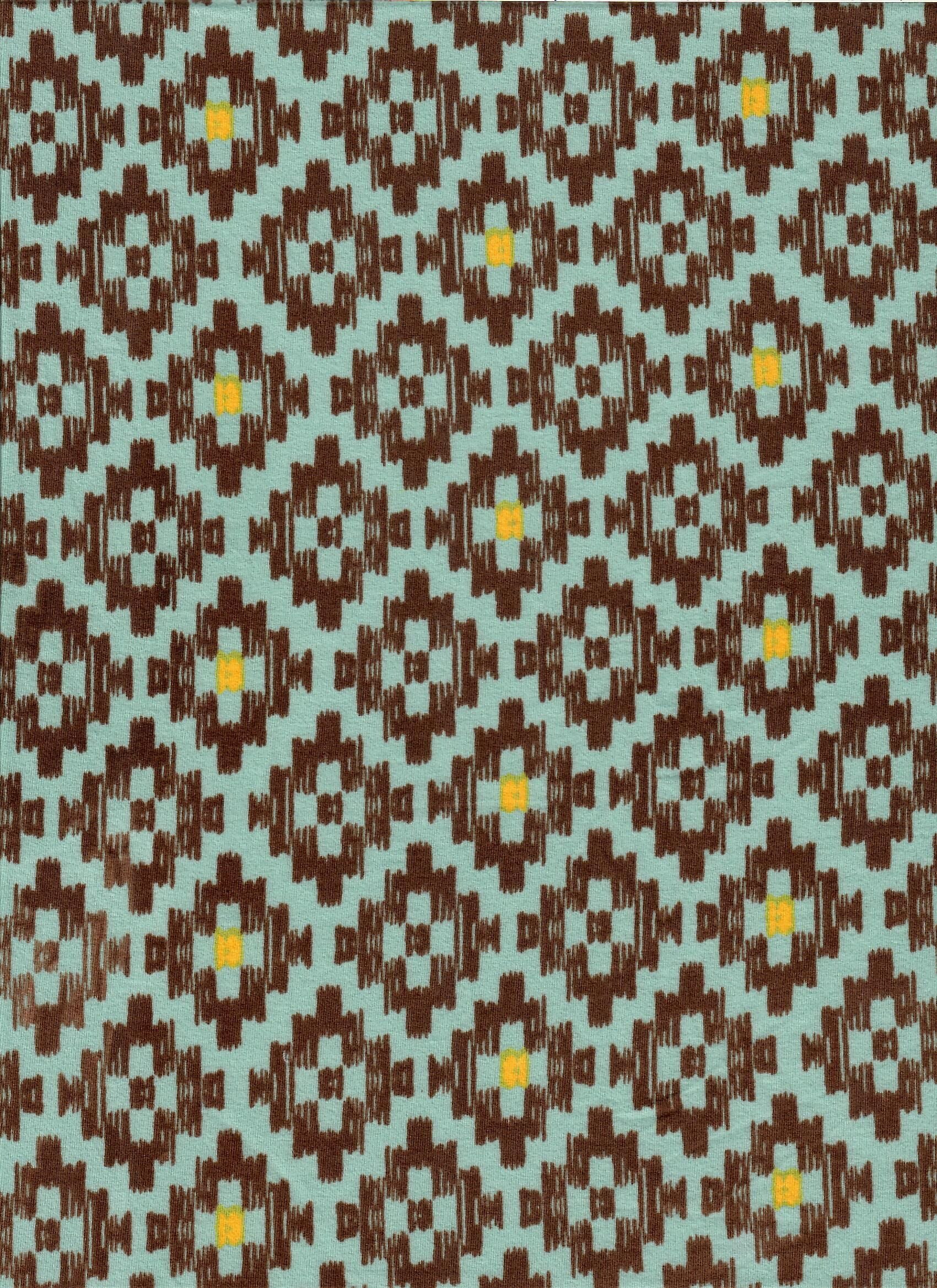 KNT2100-MS11197 SAGE BROWN BIKER SHORTS BODYSUIT BOTTOMS BROWN DRESS DTY BRUSHED GEOMETRIC GREEN KNIT POLYESTER PRINT SPANDEX STRETCH TRIBAL YELLOW